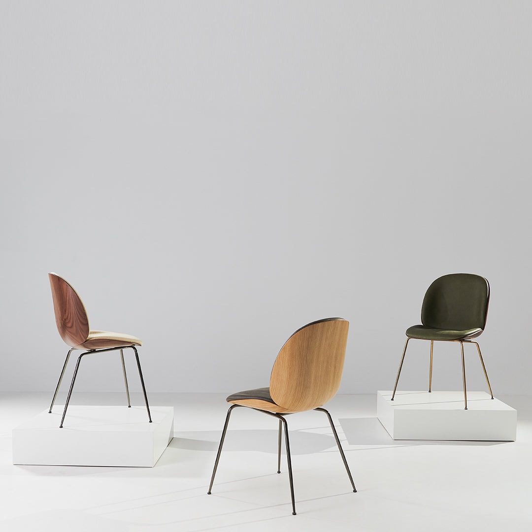 Modern Beetle Dining Chair with Upholstered Front & 3D Veneer Shell - Conical Base for Kitchen, Dining Room, or Office - Comfortable Seating Solution for Home & Commercial Spaces