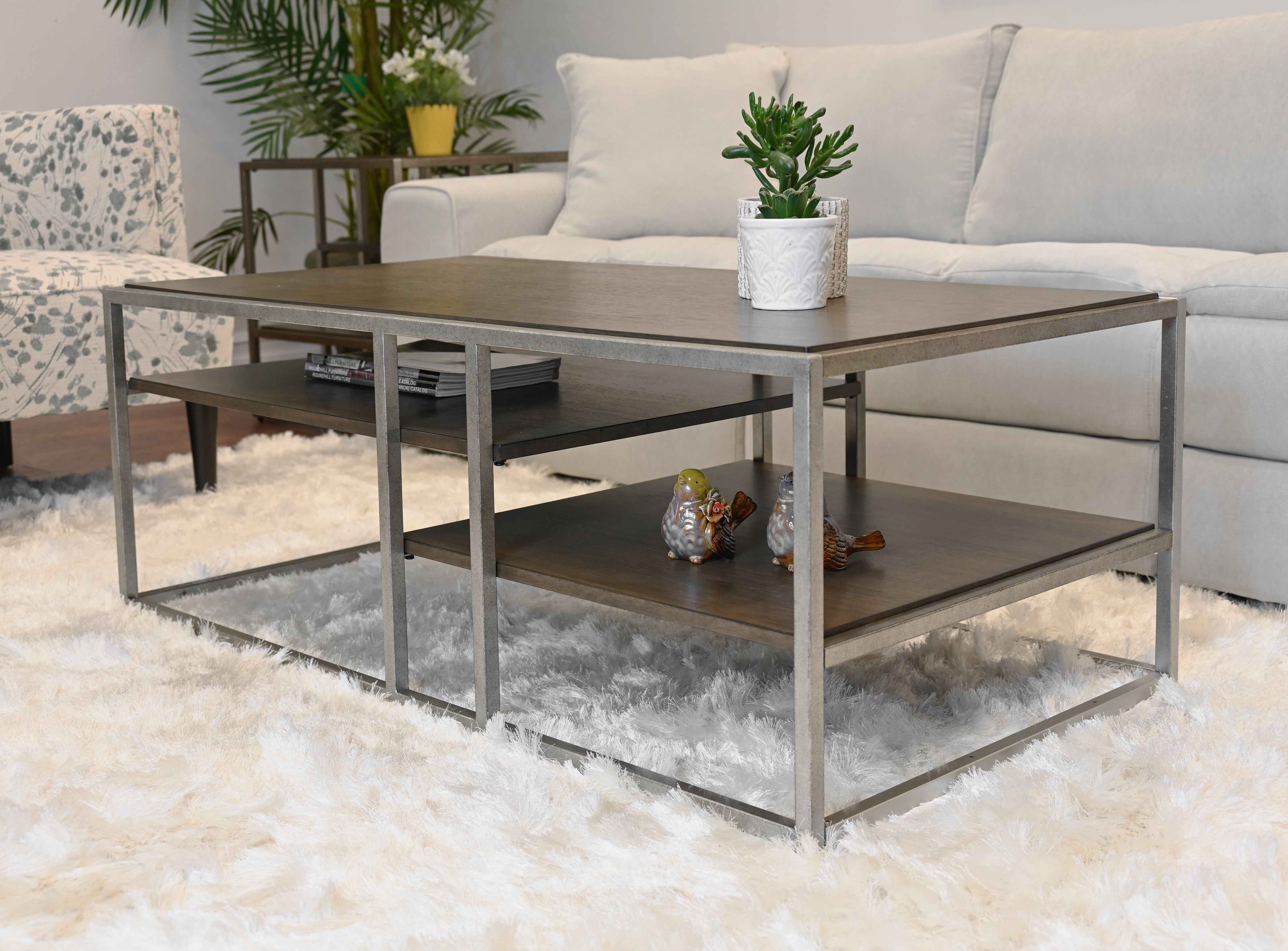 Roundhill Furniture Padena Modern Metal Frame Wood Coffee Table with Shelf - Stylish Living Room Centerpiece for Home Decor & Entertainment Spaces