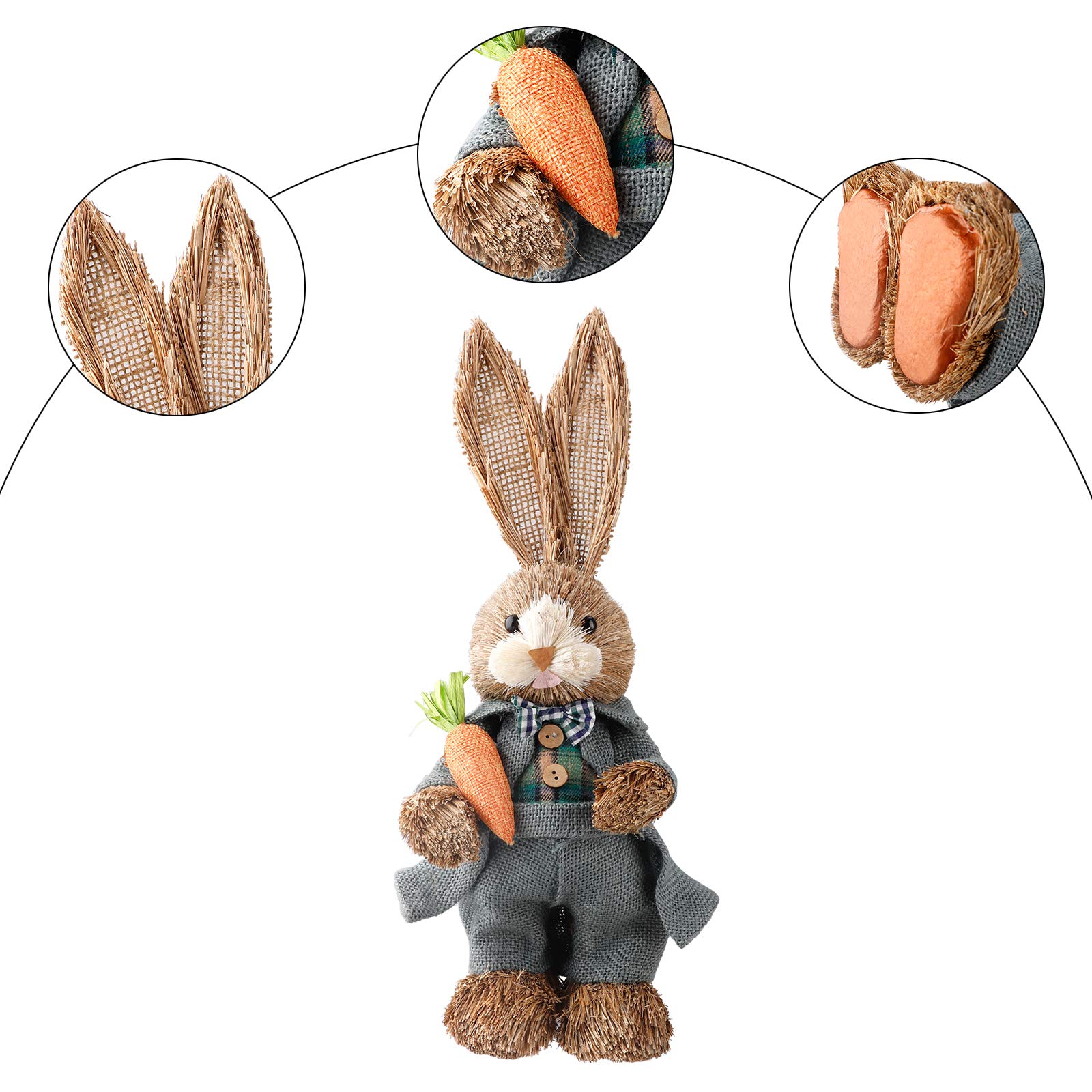 Easter Straw Rabbit Decor - Cute Standing Bunny with Carrot - Natural Sisal Easter Bunny Decoration for Spring Party, Home Decor & Easter Basket Fillers - Perfect for Easter Table Centerpieces, Gift Baskets and Holiday Home Decorations