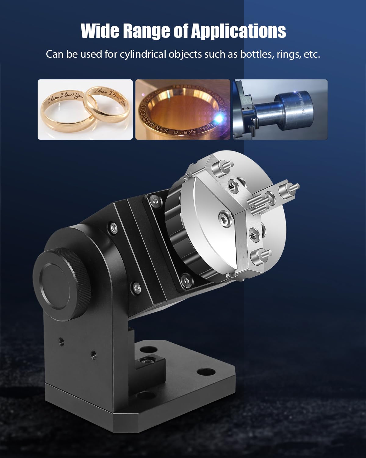 FAHKNS D69 Rotary Chuck Axis for Laser Marking Machines & Fiber Laser Engravers - Precision Rotary Chuck Attachment for Rings, Bracelets, Bearings & Small Hardware - Perfect for Jewelry Making, Industrial Marking & DIY Engraving Projects