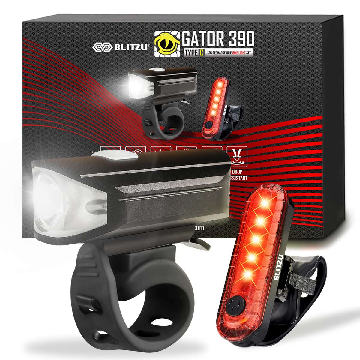 BLITZU Ultra Bright USB-C Rechargeable Bike Light Set - 1200 Lumen Waterproof Bicycle Headlight & Taillight Combo for Night Riding - Easy Install Cycling Safety Lights for Road/Mountain Bikes - Perfect for Commuting, Trail Adventures & Family Cycling