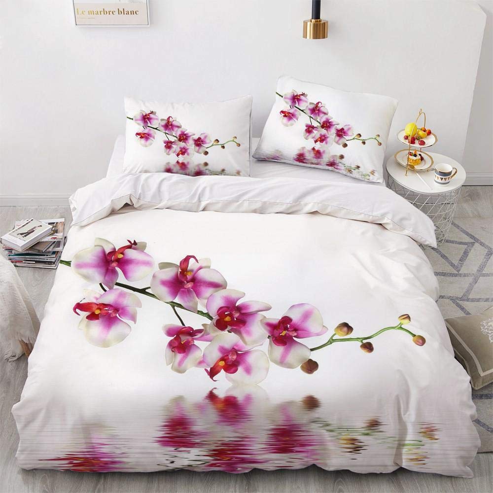 Geekcook 4-Piece 3D Floral Bedding Set - Twin/Full/Queen/King Size Duvet Cover with Pillowcases - Luxury Wedding Bedding Collection for Home Decor (Style 027)
