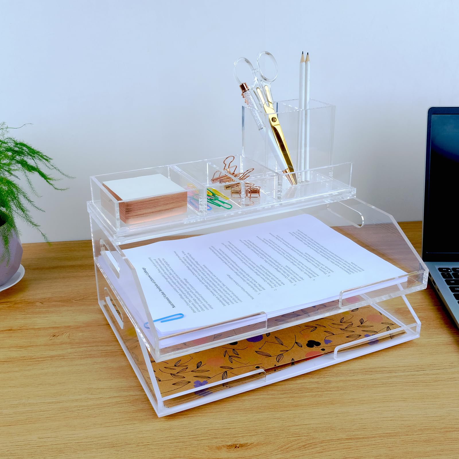 Clear Acrylic Desk Organizer Set - 4-Piece Office & Home Desktop Organizer Kit with Bonus Acrylic Ruler | Perfect for Office Supplies, School Stationery, and Home Office Organization