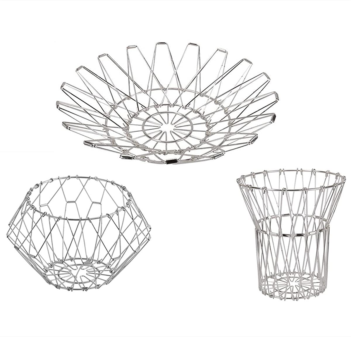 Stainless Steel Wire Fruit Basket - Decorative Flexible Transforming Bowl for Kitchen Counter, Living Room | Storage Holder for Vegetables, Bread, Snacks | Perfect for Dining, Entertaining & Home Decor (Silver, 1 PC)