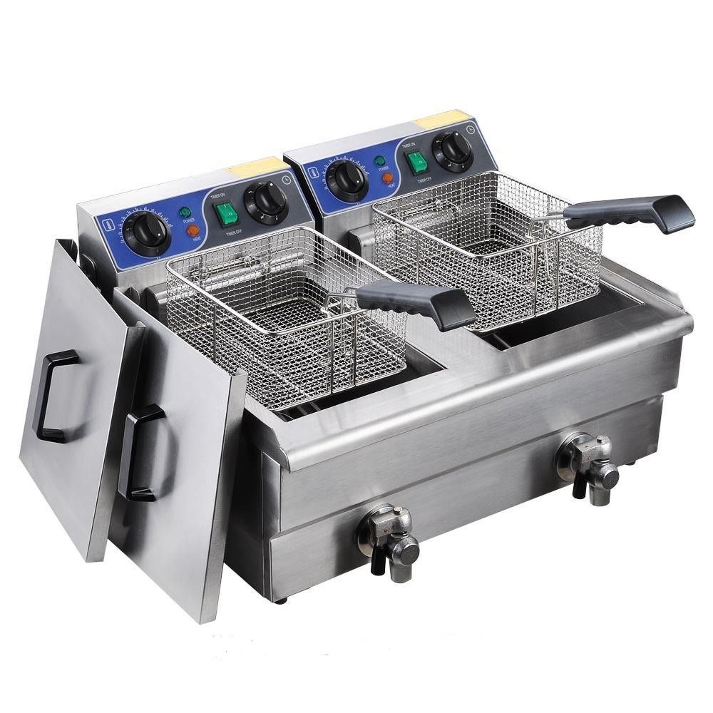 20L Commercial Deep Fryer with Timer & Drain - Electric Fast Food Fryer for Restaurants, Food Trucks & Catering - Perfect for French Fries, Chicken Wings & More