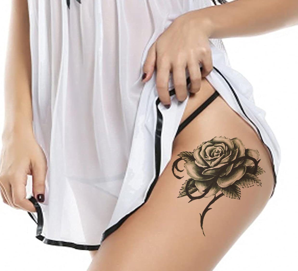 3D Realistic Temporary Tattoo Stickers for Adults - Waterproof Fake Tattoos for Men, Women, Boys & Girls (Flowers, Butterflies, Stars, Angels, Dark Desire Designs) 7.4x3.5 Inches - Perfect for Halloween, Cosplay, Parties & Honeymoon Looks