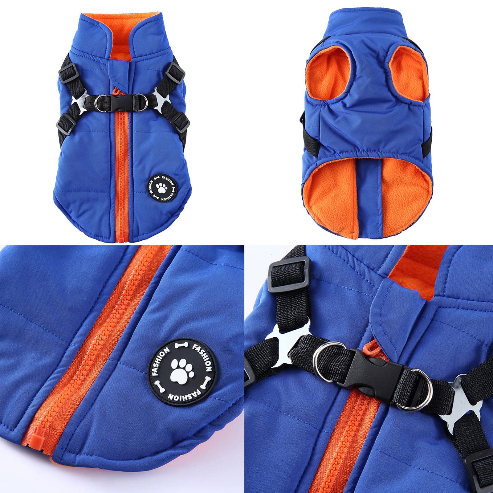 Dog Winter Coat with Zipper - Warm Fleece Jacket Vest for Small Medium Dogs | Cold Weather Puppy Outfit & Harness (XL, Blue) - Perfect for Winter Walks & Outdoor Adventures