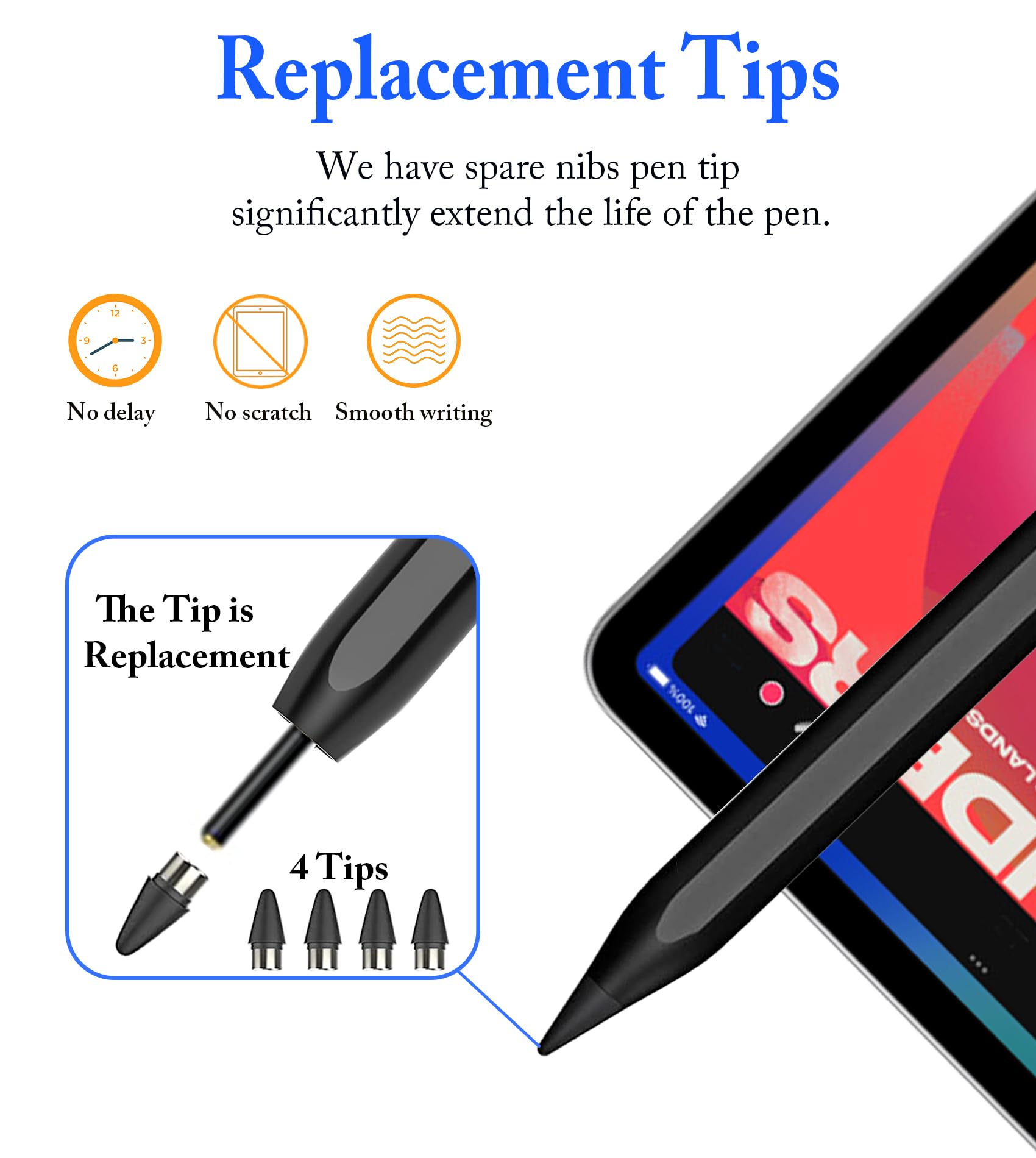 DOGAIN Active Stylus Pen for iPad/iPhone/Android - Rechargeable Magnetic POM Tip Stylus for Touch Screens (iPad Pro/Air/Mini & More) - Perfect for Drawing, Note-Taking & Digital Art