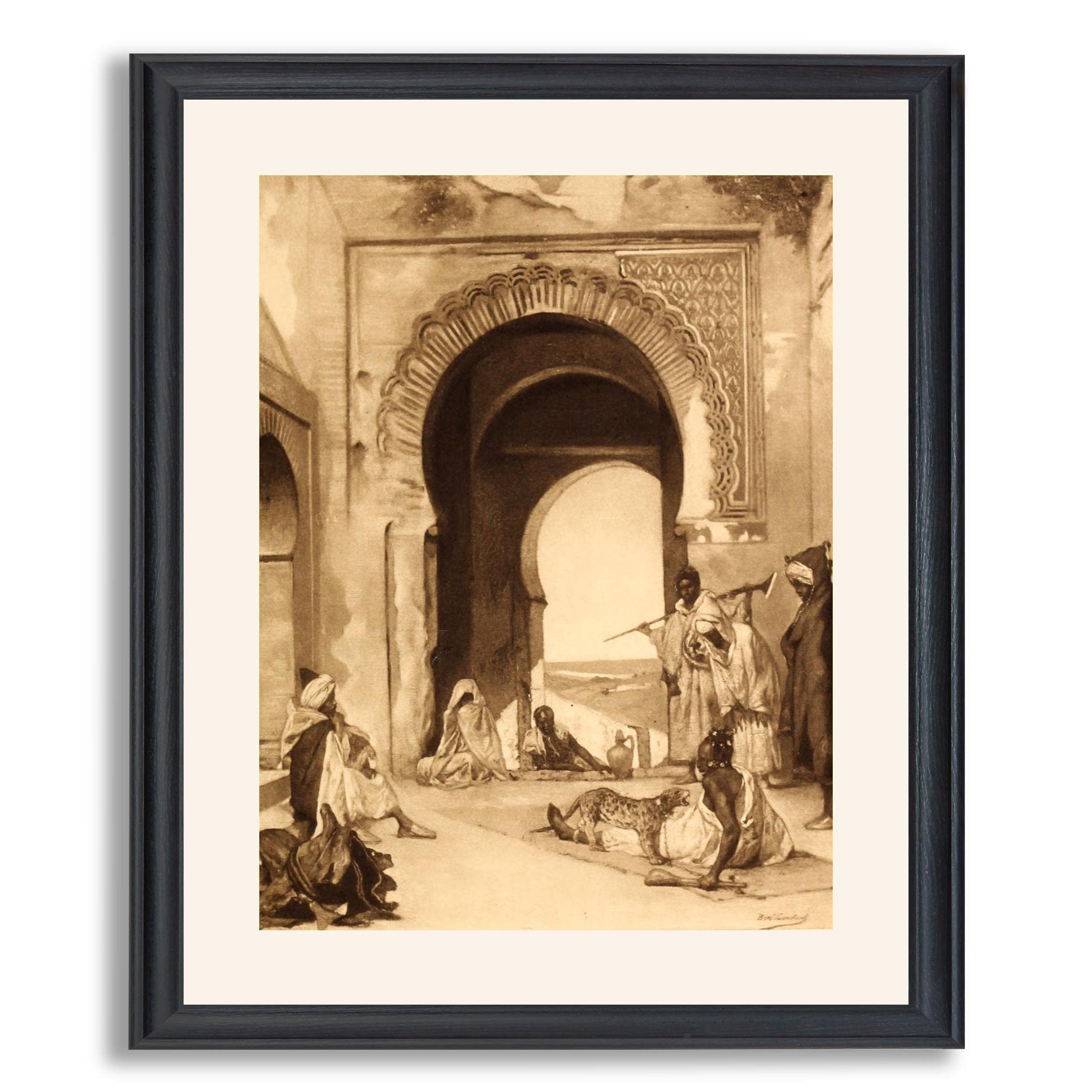Benjamin Constant 'Scene in a Moorish Courtyard' Framed Art Print - Premium Canvas Wall Art Reproduction in Wood Frame for Living Room, Bedroom & Office Decor | Vintage Painting Poster Gift Idea for Home & Workspace