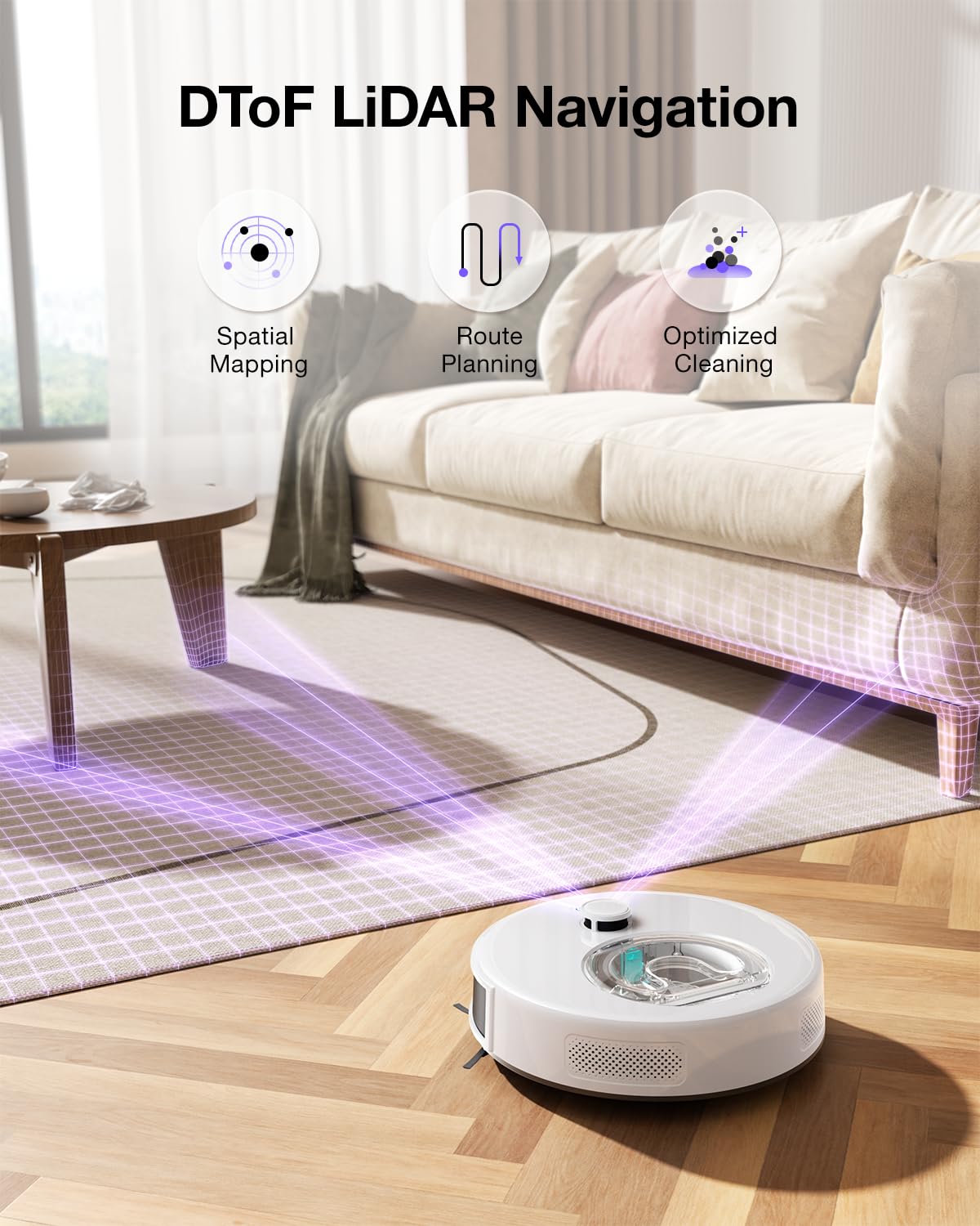 OKP L7 Robot Vacuum and Mop Combo - 6000Pa Strong Suction, LiDAR Navigation & 3D Mapping for Hard Floors & Pet Hair - Smart No-Go Zones, WiFi/App/Alexa Control - Perfect for Homes with Pets and Hardwood Floors