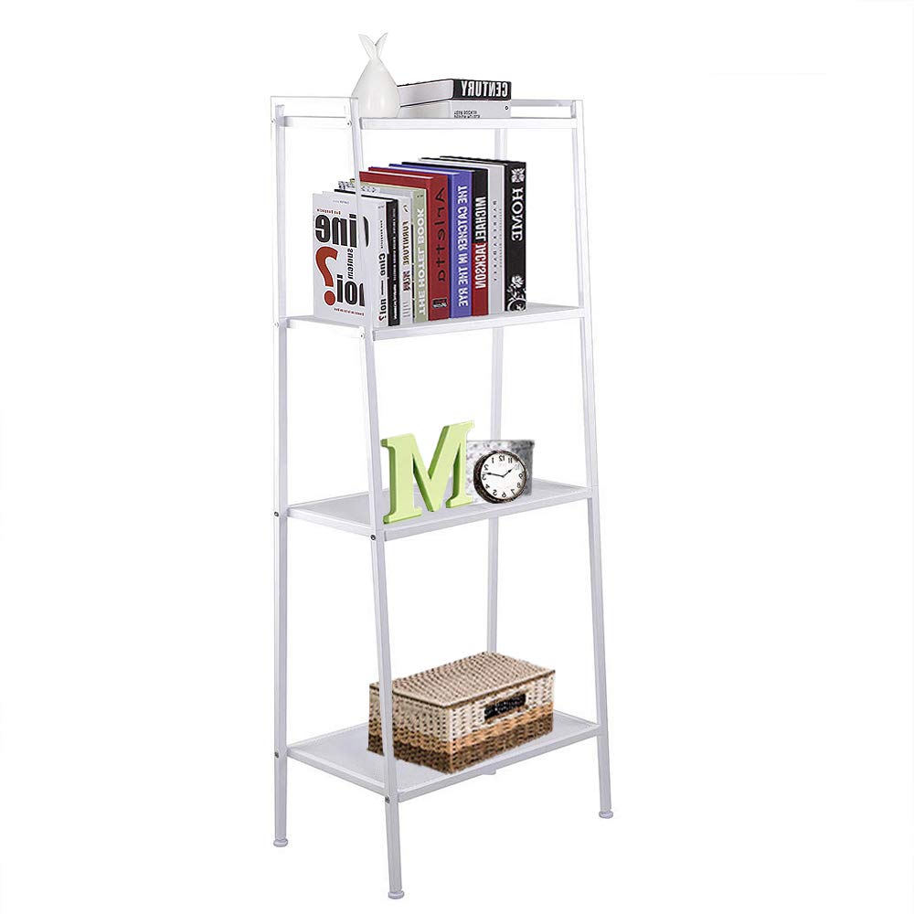 4-Tier Industrial Ladder Bookshelf with Sturdy Metal Frame - Wide Open Display Shelf for Books, Plants & Home Decor - Perfect for Living Room, Office, Kitchen & Bedroom Storage Organization