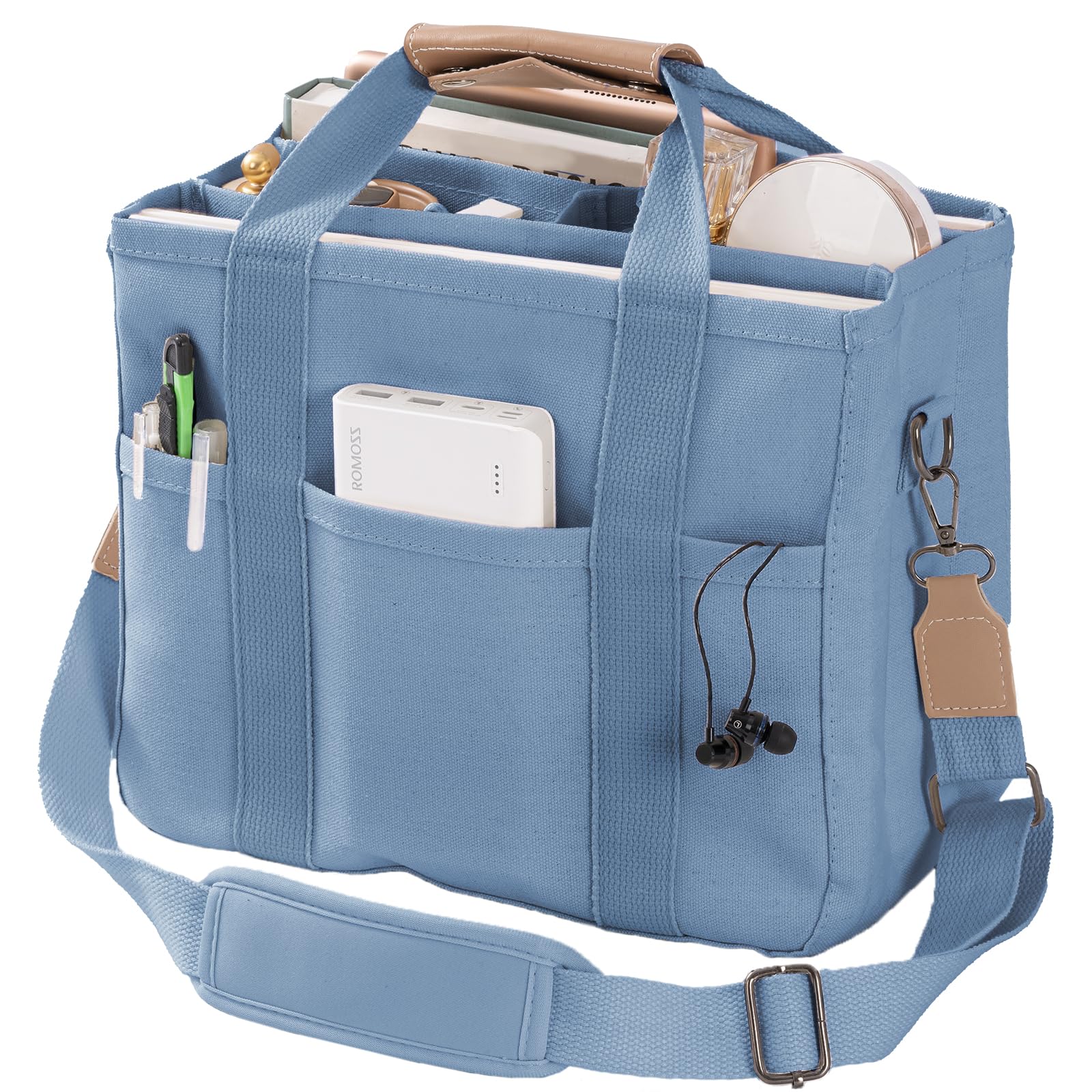 Stylish Canvas Tote Bag for Women with Multiple Pockets & Compartments - Crossbody Shoulder Handbag for Work, Travel & Shopping | Durable Everyday Carry All Organizer Bag