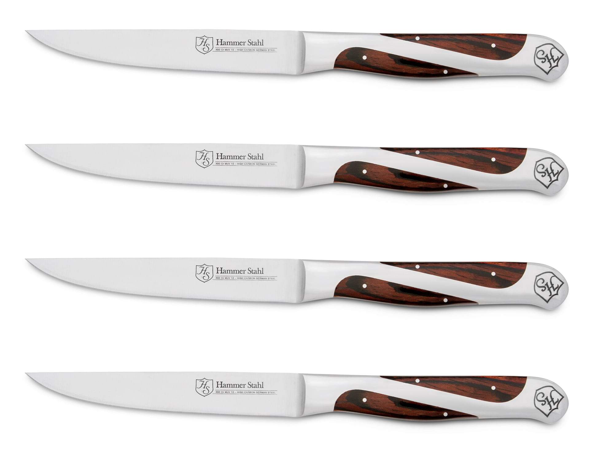 Premium Hammer Stahl 4-Piece Steak Knife Set - High Carbon Stainless Steel Blades, Ergonomic Handles - Perfect for Steak Dinners, BBQ Parties & Fine Dining Experience
