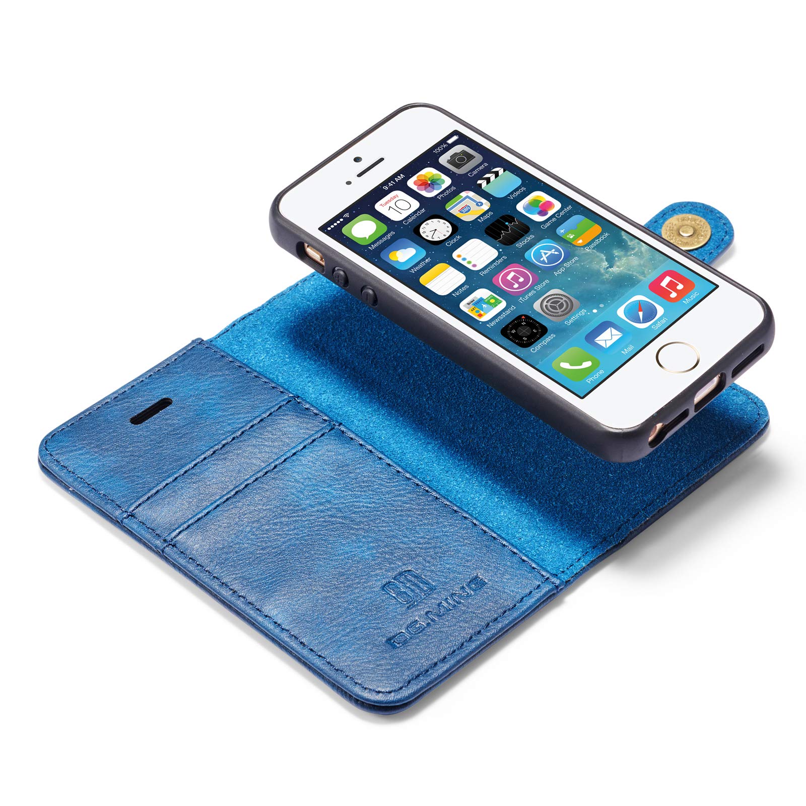 ZORSOME DG.MING Genuine Leather Wallet Case for iPhone SE 2020 (2nd Generation) - Detachable 2-in-1 Magnetic Phone Cover with Card Slots & Pouch Shell in Blue | Perfect for Business, Travel & Everyday Use