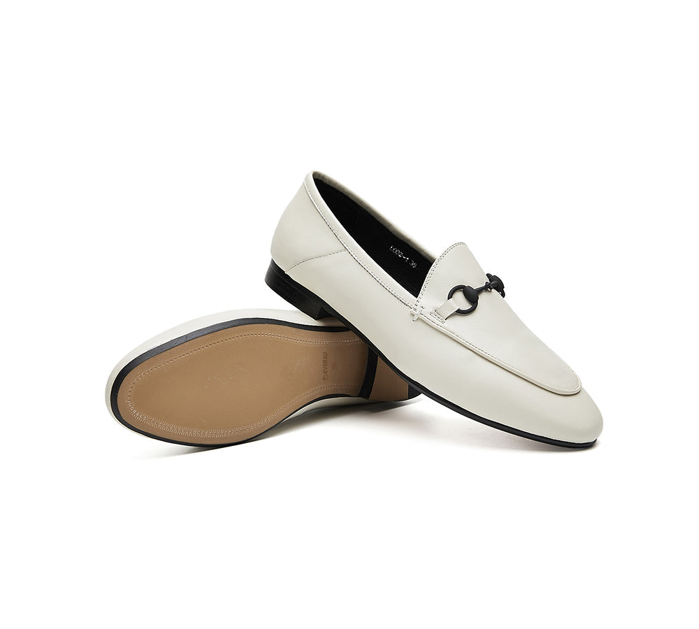 EVERAU® Women's Genuine Leather Buckle Loafers - Comfortable Slip-On Casual Shoes for Work, Office & Everyday Wear - Layla Style