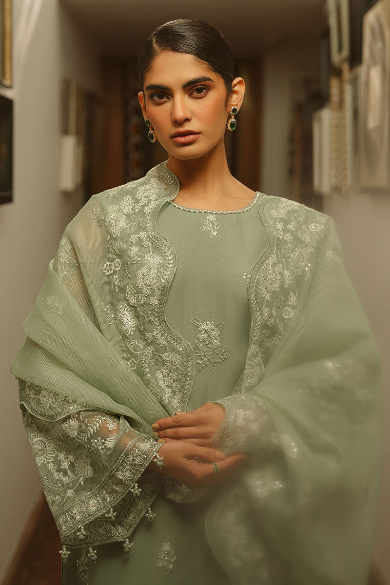GREEN LILY 4-Piece Embroidered Organza Suit Set for Women - Elegant Party Wear & Wedding Guest Outfit - Perfect for Special Occasions, Festivals and Formal Events