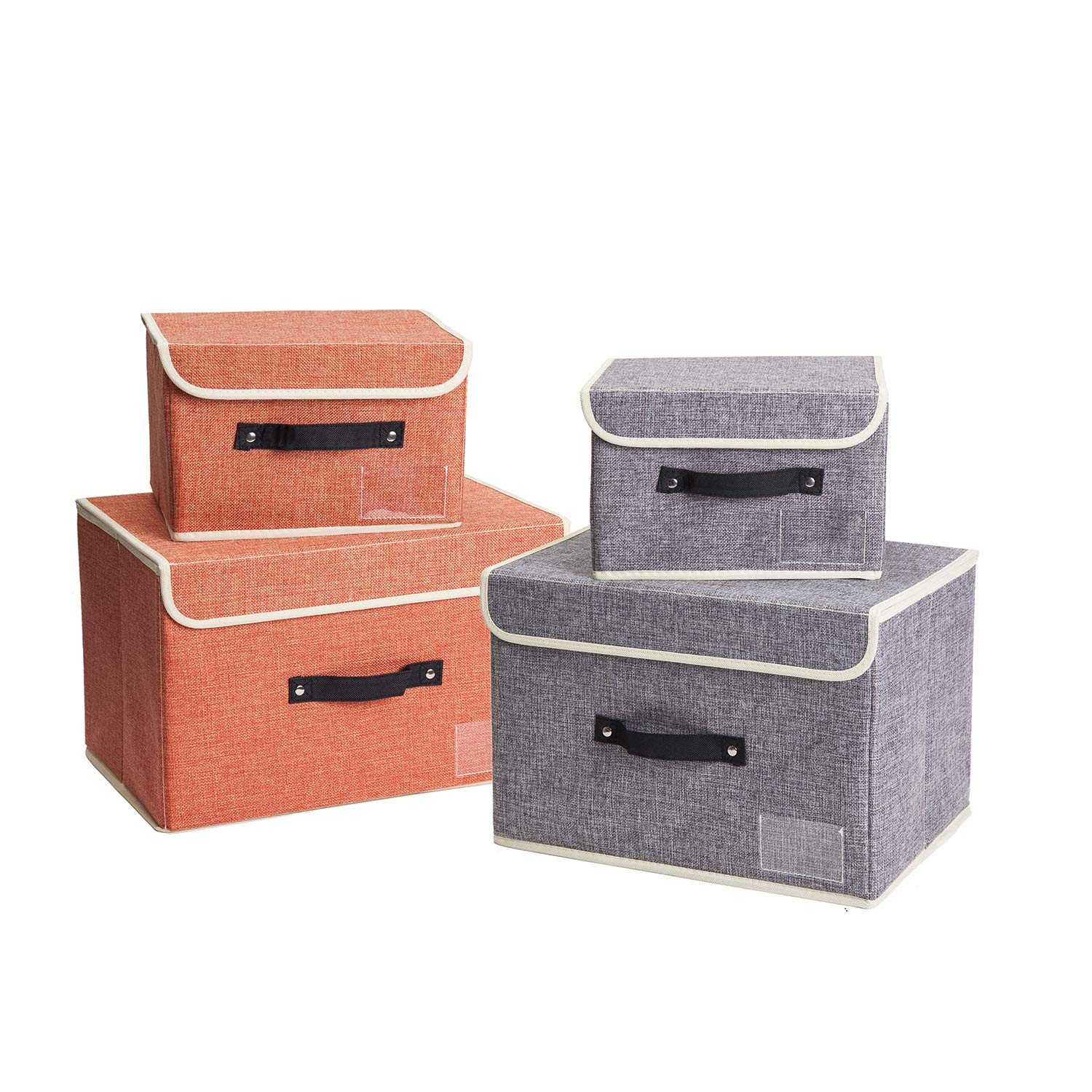 4-Pack Foldable Fabric Storage Bins with Lids - Decorative Storage Boxes for Closet, Home & Office Organization - Large & Small Mixed Storage Cubes for Toys, Bathroom & Playroom | Space-Saving Home Storage Solution