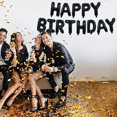 16 Inch Happy Birthday Banner Balloons - Reusable Mylar Foil Letters for Party Decorations & Supplies (Black) | Eco-Friendly Birthday Decor for Indoor & Outdoor Celebrations