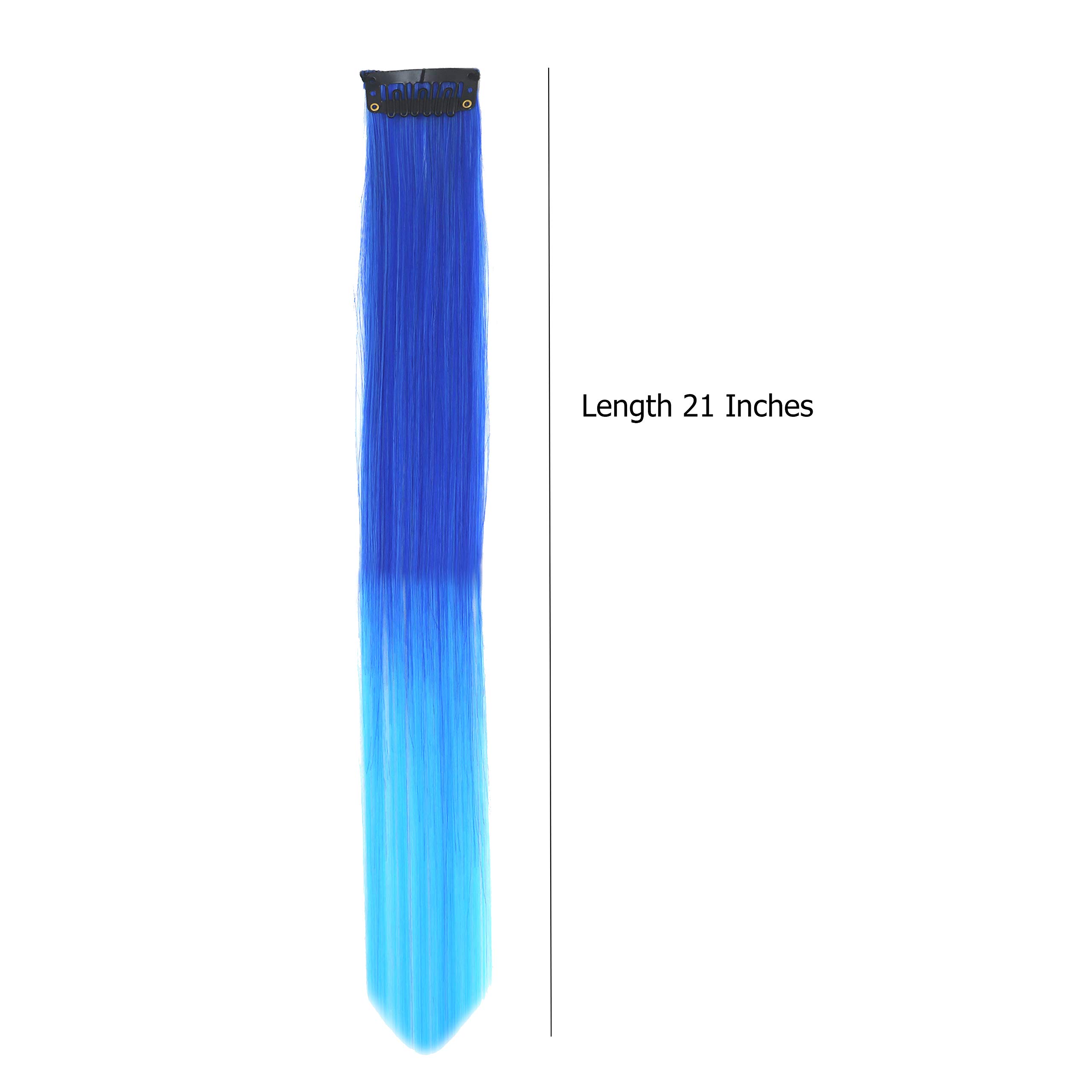 Rapidsflow® Double Shade Colored Hair Extensions for Women - 2PC Straight Real Human Hair Highlights in Royal Blue & Sky Blue | Perfect for Parties, Cosplay, and Daily Styling