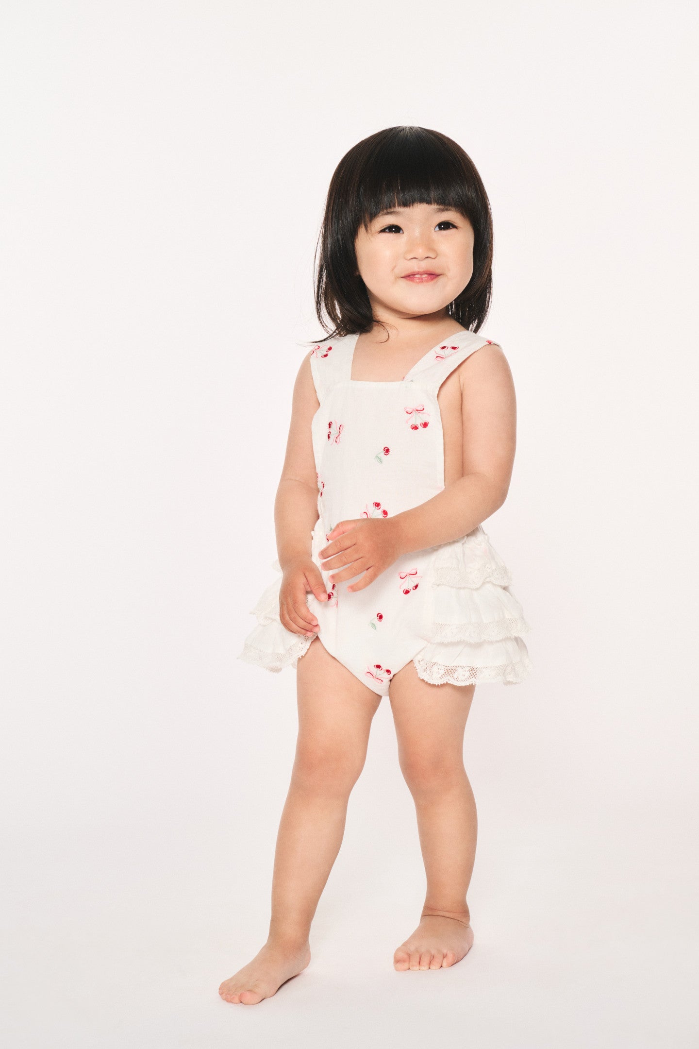 Baby Lindy Cherry Ruffle Pinafore Dress - Cute Floral Print Girls' Sundress for Summer, Beach & Photoshoots