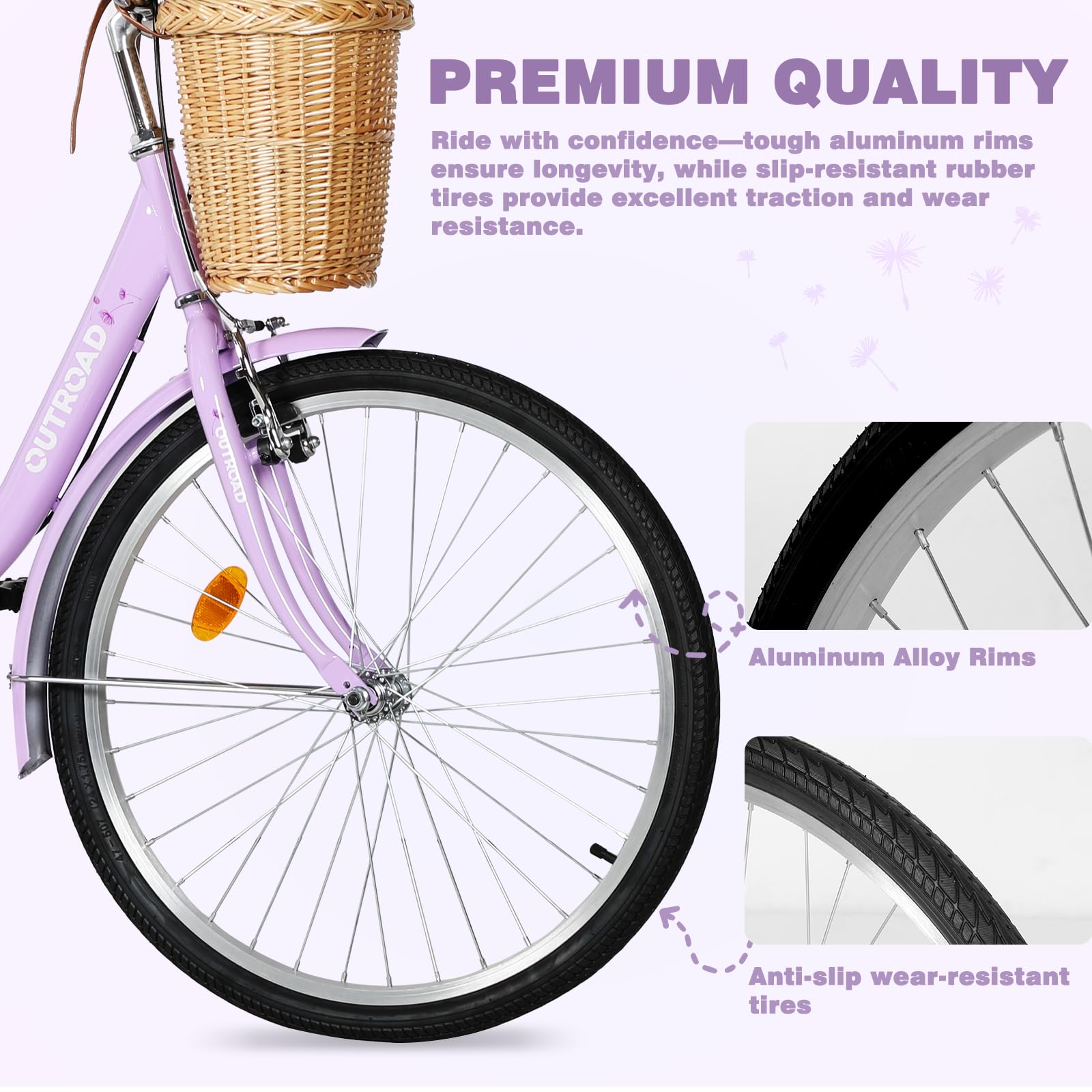 Betterland Women's Beach Cruiser Bike - 24/26 Inch Single Speed Commuter Bicycle with Front Basket, Dual V-Brakes & Adjustable Seat - Perfect for City Riding, Beach Cruising & Casual Commutes