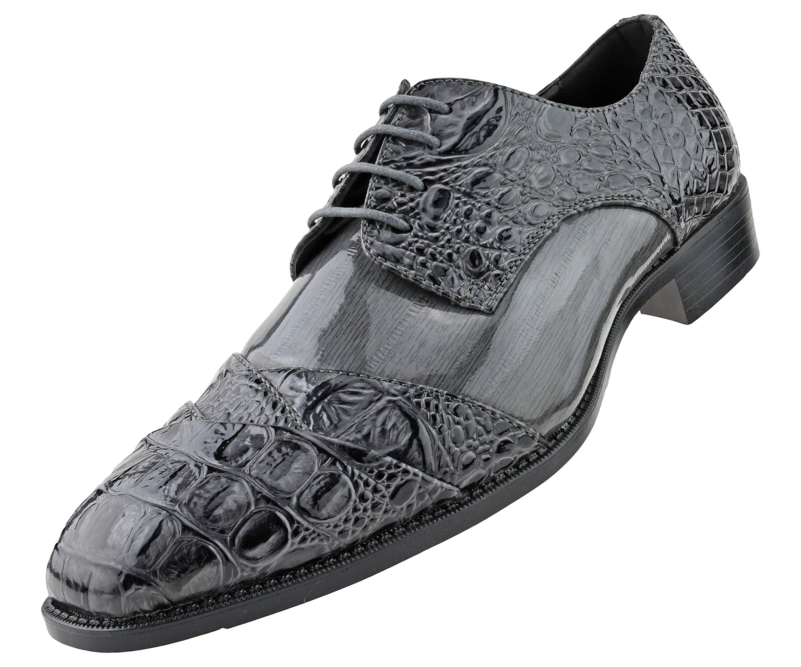 Bolano Bandit Men's Cap Toe Oxford Dress Shoes | Alligator Print Formal Shoes | Croc Folded Leather Business Shoes for Wedding, Office & Special Occasions