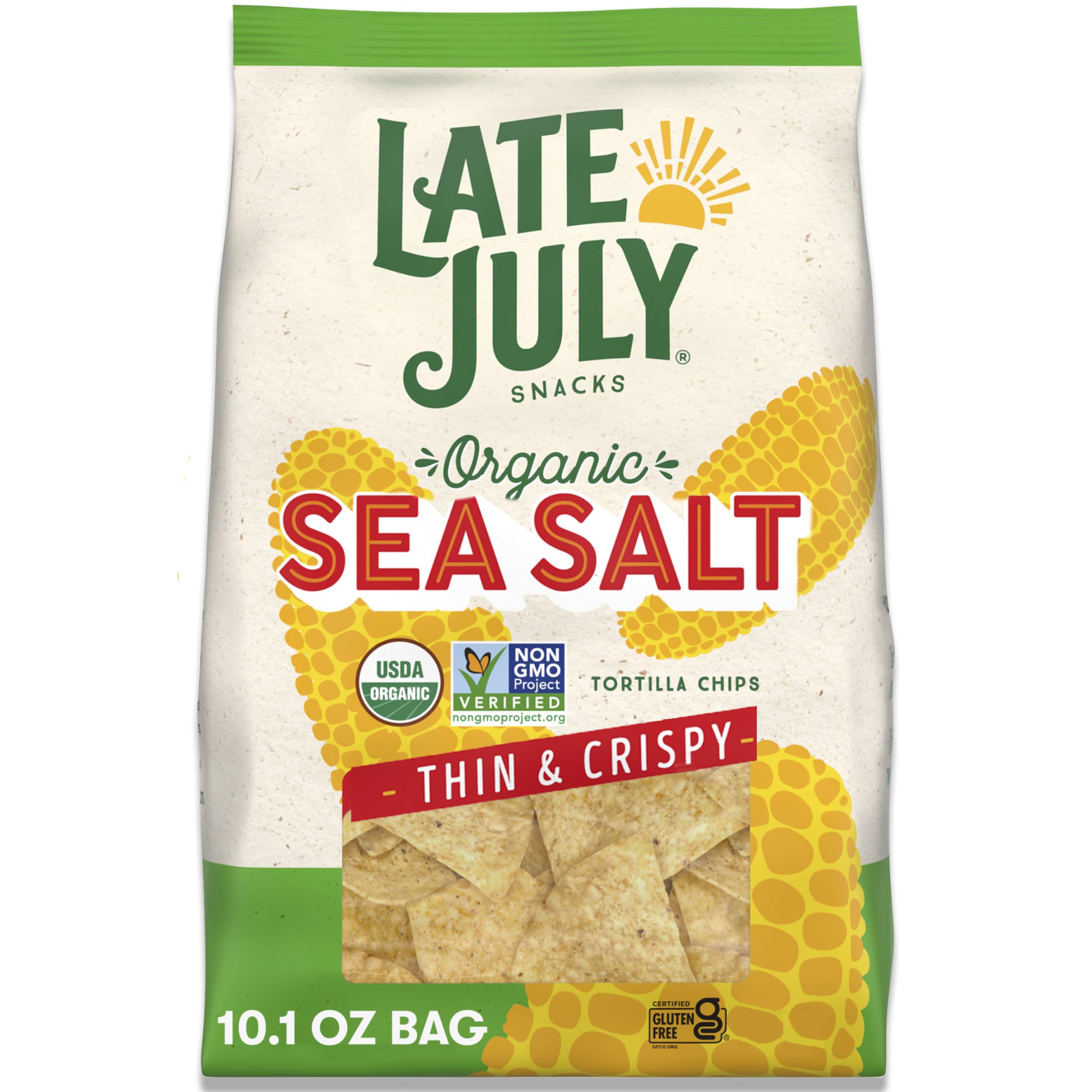 Organic Thin & Crispy Tortilla Chips with Sea Salt | Late July Snacks | 10.1 oz Bag | Perfect for Parties, Snacking & Healthy Diets
