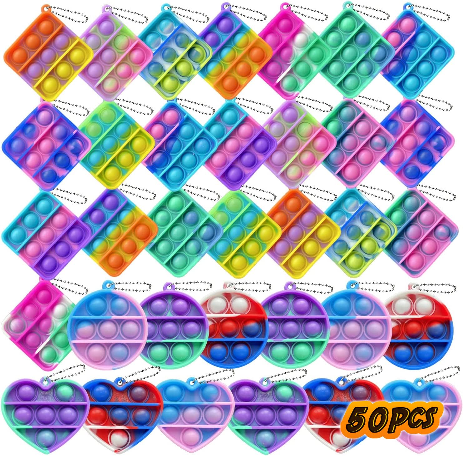 80-Piece Random Color Mini Squeeze Pop Bubble Fidget Sensory Toys - Stress Relief Keychain Anxiety Toys for Kids & Adults - Bulk Silicone Poppers for Classroom Prizes, Party Favors, Office Desk & Travel Relaxation