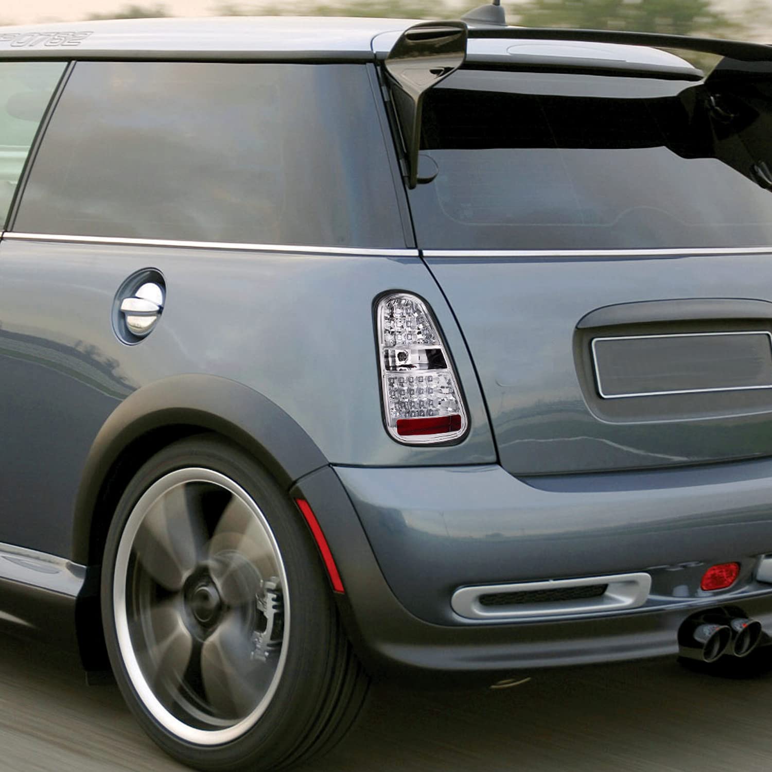 Spec-D Tuning Chrome Housing Clear Lens LED Tail Lights for 2005-2006 Mini Cooper S - Left & Right Pair Assembly - Upgrade Car Rear Lights for Enhanced Visibility & Style