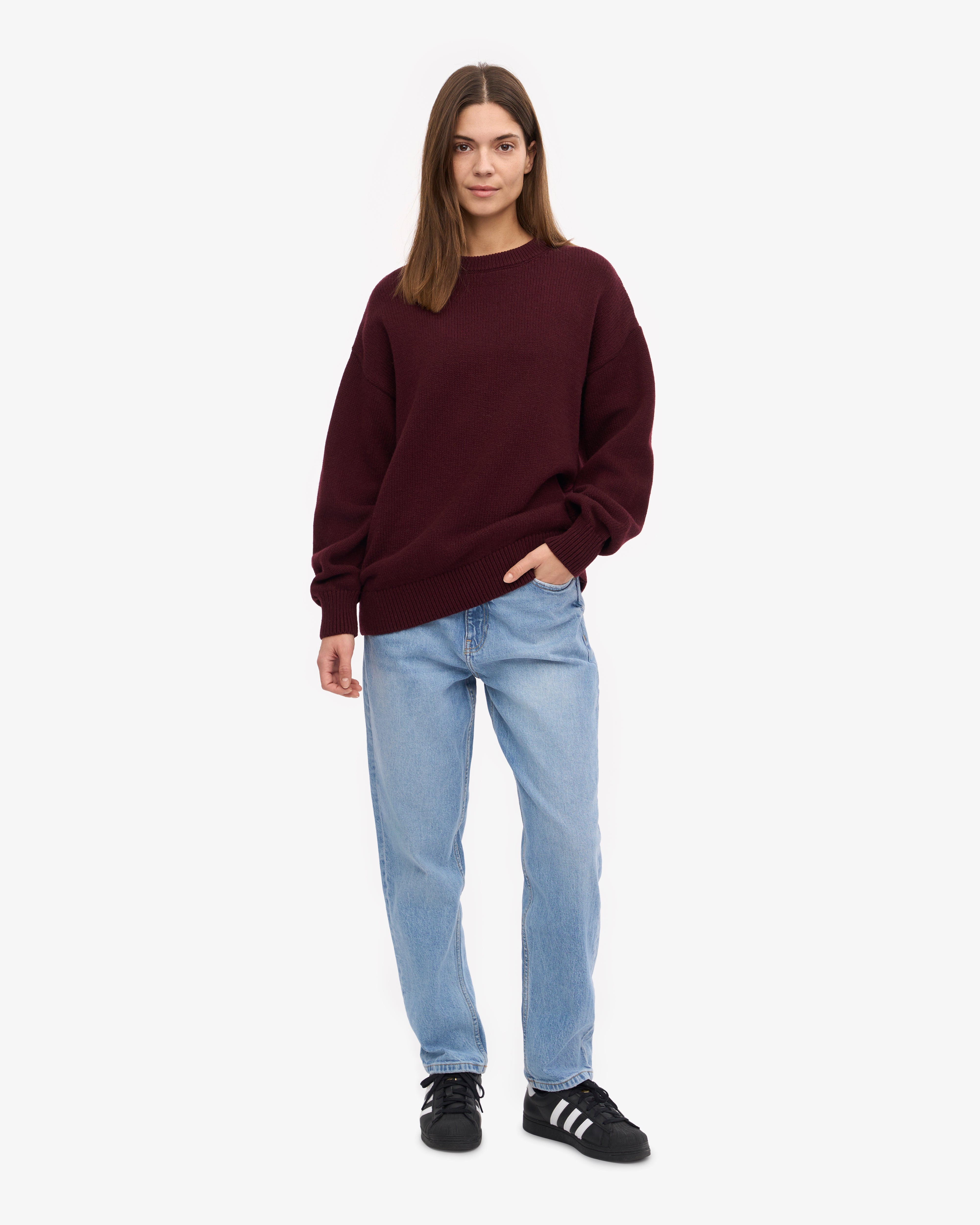Premium Oversized Merino Wool Sweater for Women - Soft & Warm Oxblood Red Crewneck Pullover - Perfect for Winter, Fall & Casual Outfits