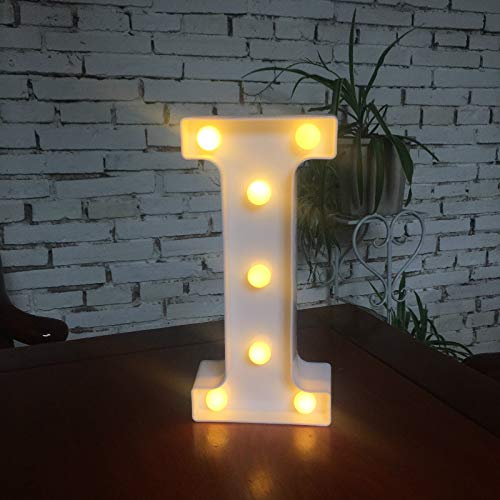 LED Marquee Letter Lights - Battery Powered Warm White Alphabet Wall Sign for Wedding, Birthday, Christmas Decor - Romantic Home Lighting & Party Decoration (Letter I)