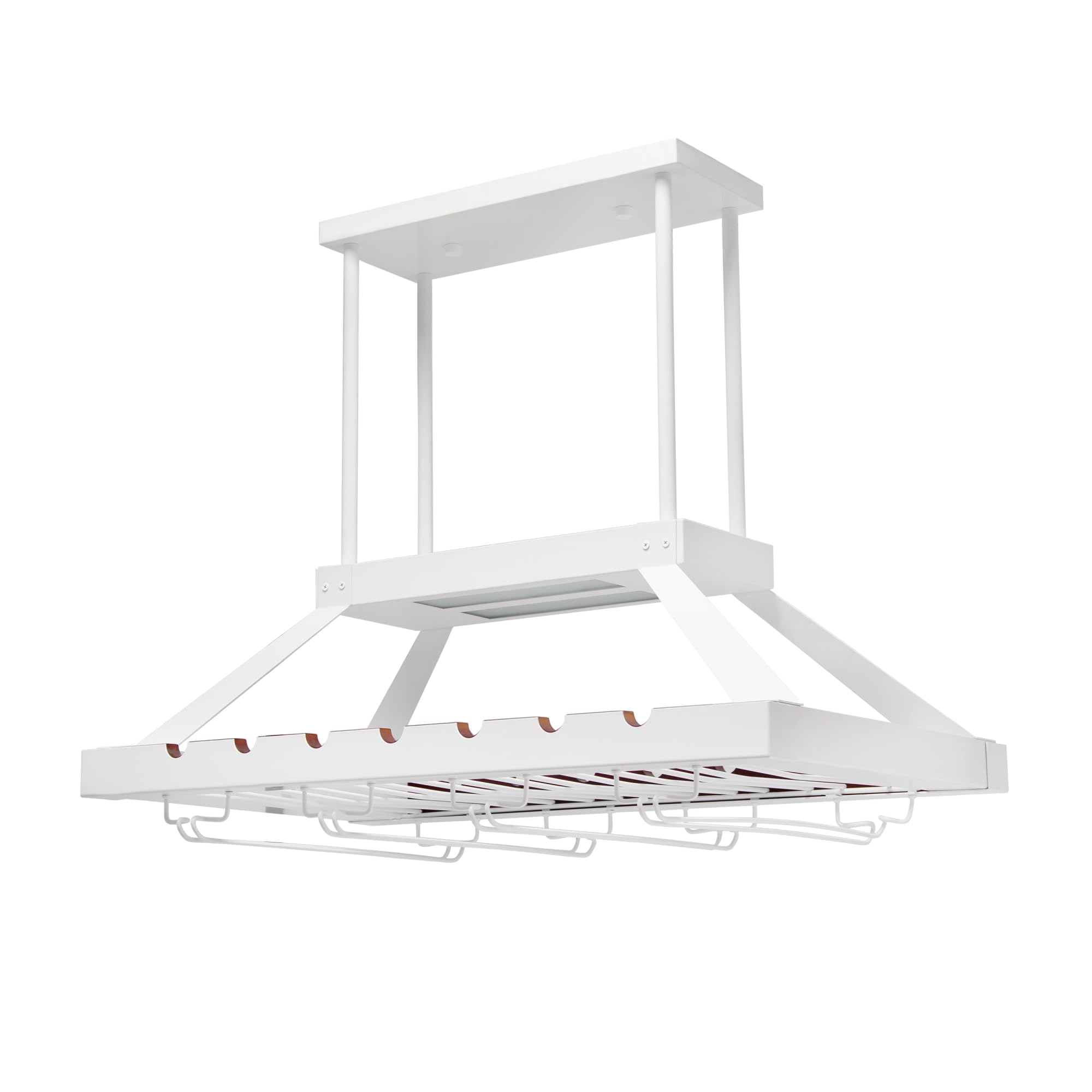 Elegant WR1000-WHT Modern Kitchen LED Pendant Light with Wine Rack - Overhead Island Chandelier for Bottle & Glass Storage Display (White) - Perfect for Dining Room, Bar, and Home Decor Lighting