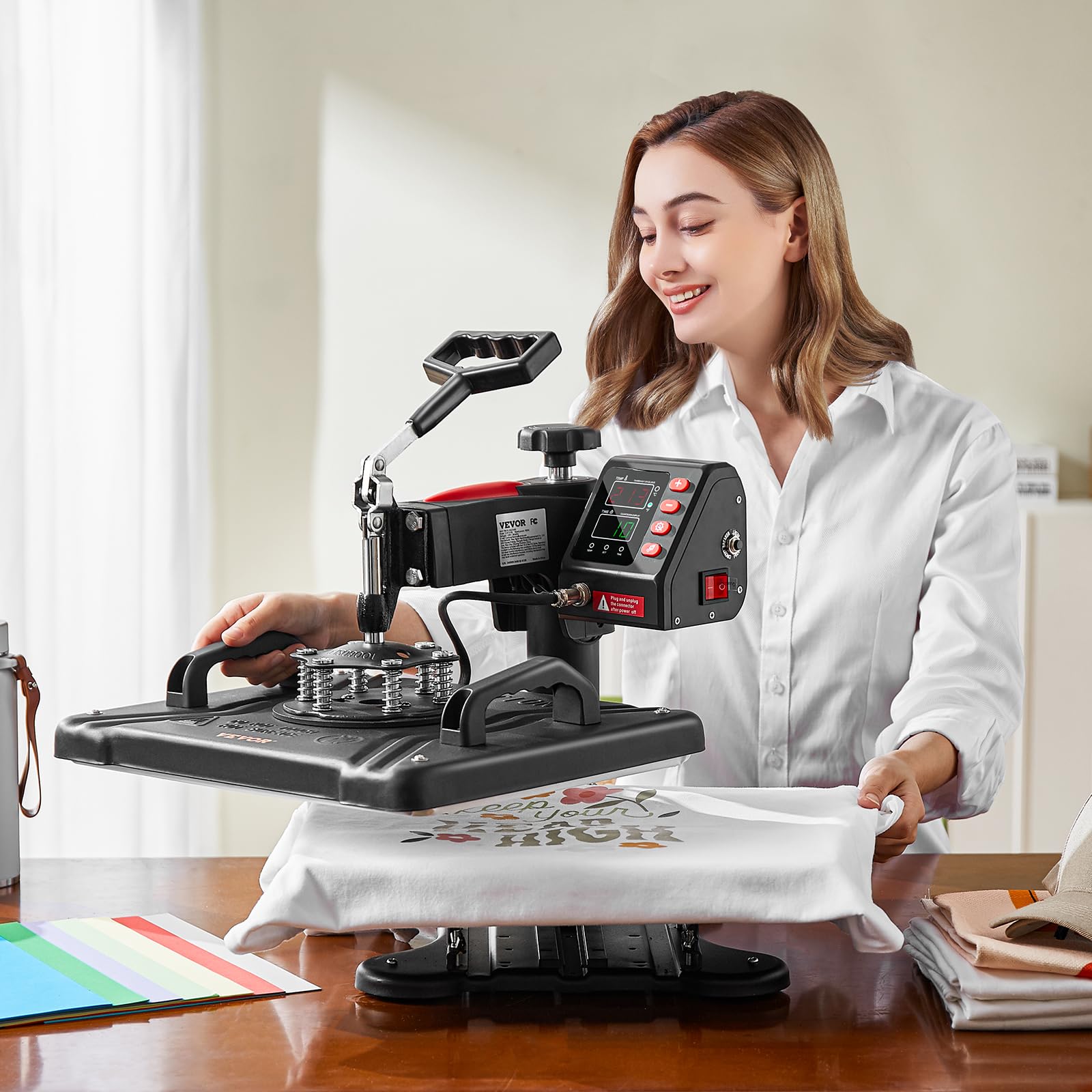 VEVOR 5 in 1 Heat Press Machine 12x15 Inch - Digital Professional T-Shirt Heat Transfer Press with 360° Swing Away Design for Sublimation on Shirts, Hats, Mugs & Plates | Perfect for DIY Crafts, Custom Apparel & Small Business Printing