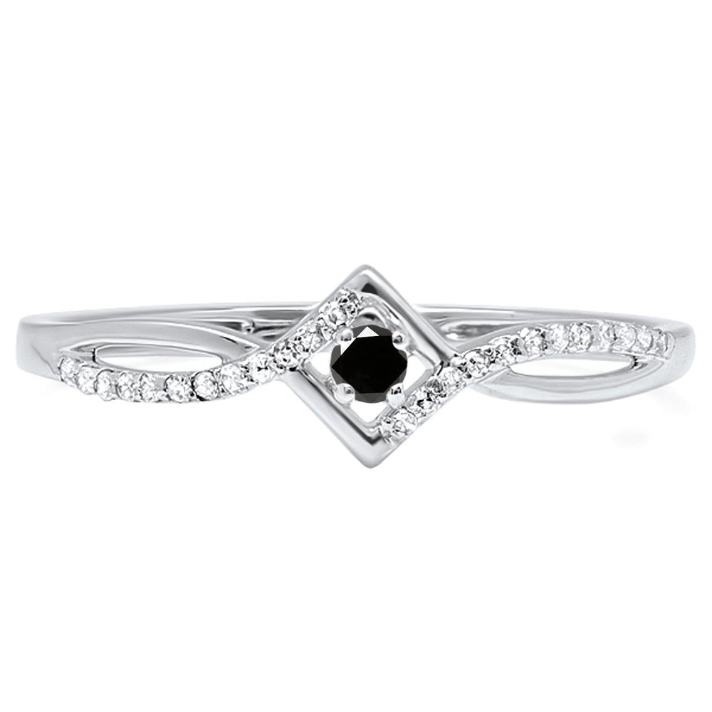 Dazzlingrock Collection 0.15 Carat Round Black & White Diamond Women's Promise Engagement Ring in 10K Solid White Gold - Perfect for Proposals, Anniversaries & Romantic Gifts