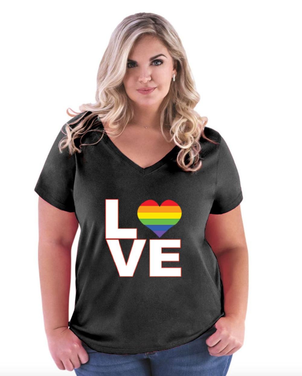 LGBTQ+ Pride Rainbow Flag V-Neck T-Shirt for Women - Plus Size Comfort Fit Cotton Tee - Perfect for Pride Parades, LGBTQ Events & Everyday Wear
