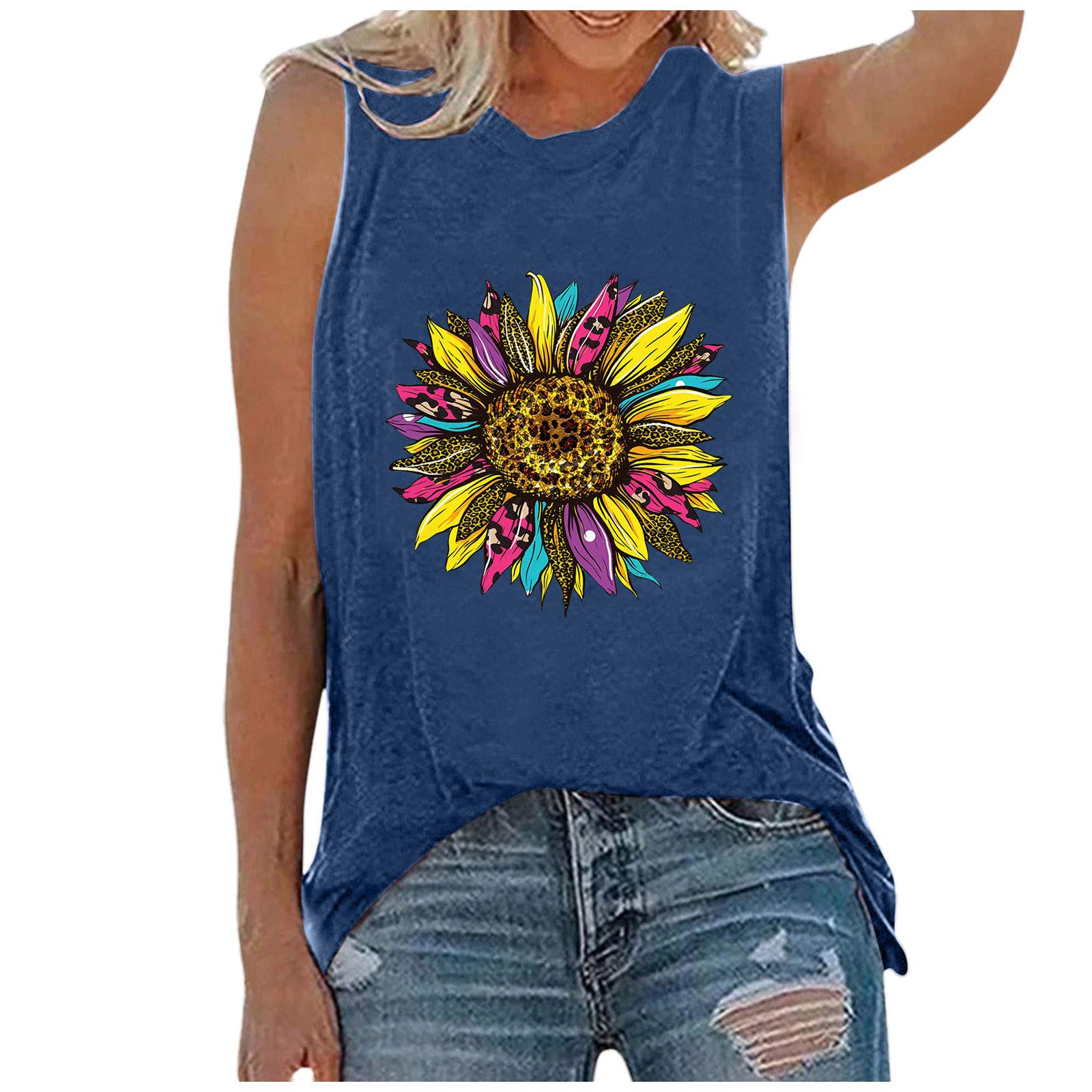 Women's Sunflower Print Casual Tank Top - Sexy Loose Fitting Summer Tops for Women | Beachwear, Yoga, Street Fashion, Everyday Comfort