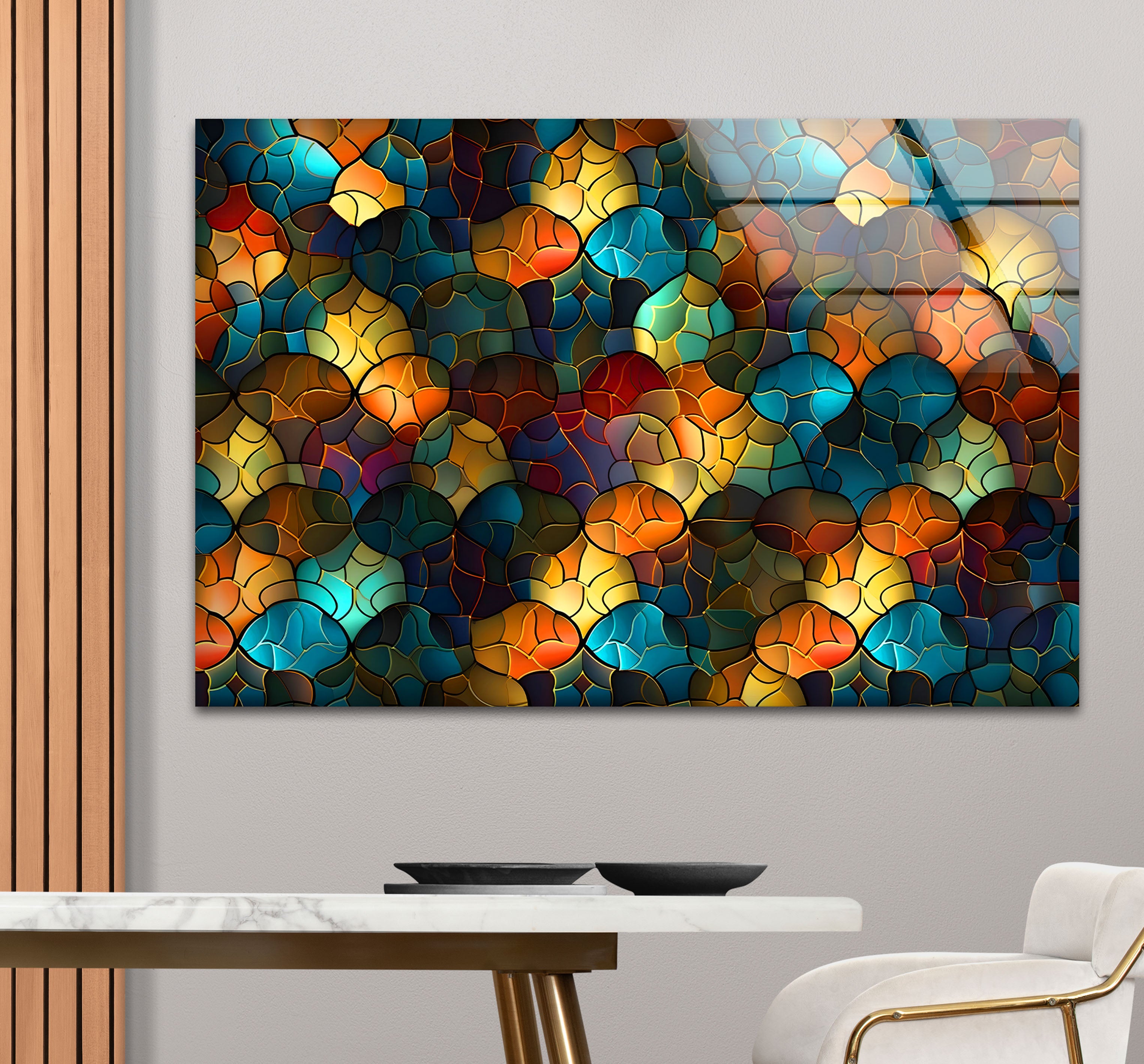 Abstract Stained Glass Wall Art - Vibrant Mosaic Glass Panel for Home Decor, Church Windows & Gift Ideas