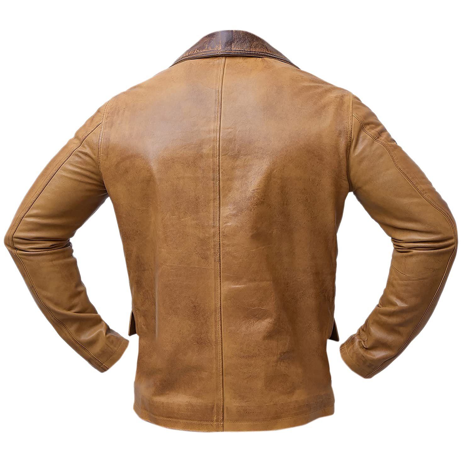 Red Dead Redemption II Inspired Men's Leather Pea Coat - Genuine Cowhide, Tan Brown, Size XL - Perfect for Cosplay, Halloween & Winter Fashion