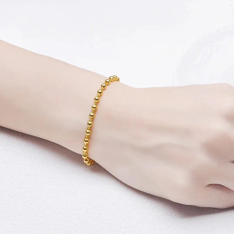24K Pure Gold Bracelet 999 Solid Gold Bangle for Women - Elegant Smooth Beads Trendy Classic Fine Jewelry Gift for Birthday, Anniversary & Special Occasions