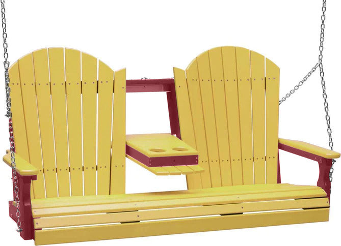 LuxCraft 5ft Yellow Adirondack Porch Swing - Recycled Plastic Outdoor Furniture for Patio, Garden, Backyard Relaxation & Decoration