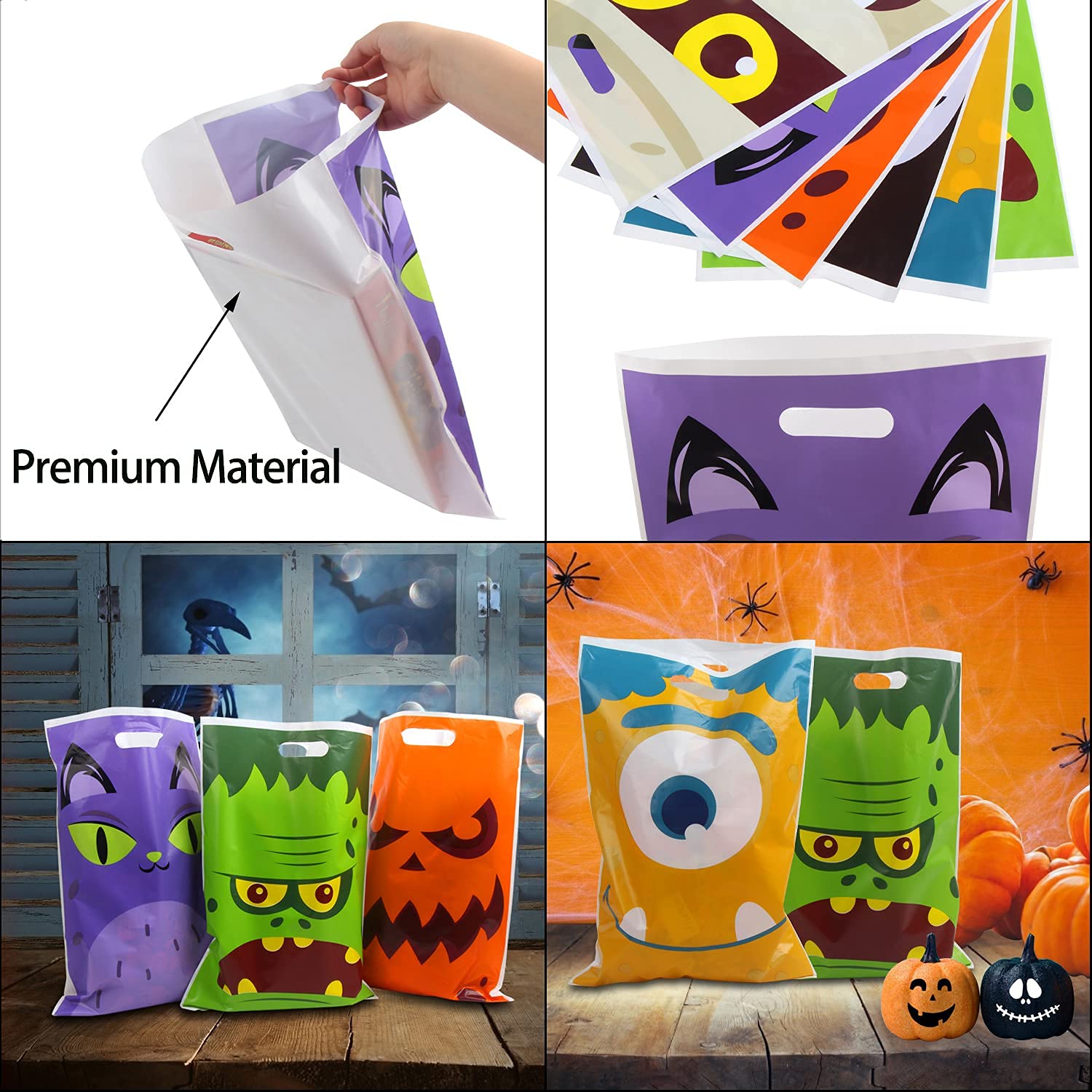 72 Pack Halloween Trick-or-Treat Bags - Large Plastic Candy Goodie Bags for Halloween Party Favors, Gift Bags & Candy Collection - Perfect for Trick-or-Treating, Classroom Treats & Halloween Party Supplies
