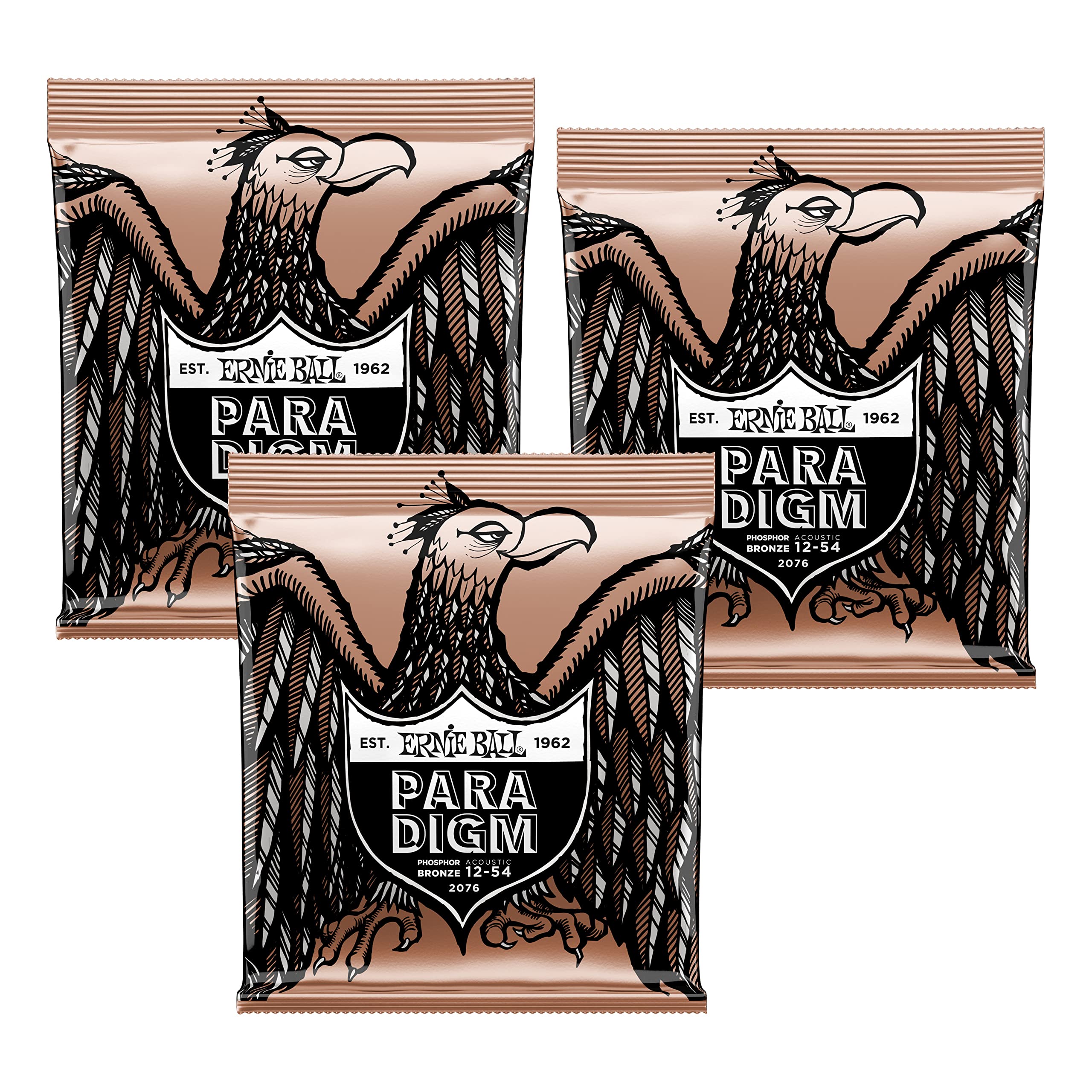 Ernie Ball 2076 Paradigm Medium Phosphor Bronze Acoustic Guitar Strings (12-54) - 3 Pack Set for Enhanced Durability & Warm Tone | Perfect for Live Performances, Studio Recording & Acoustic Sessions