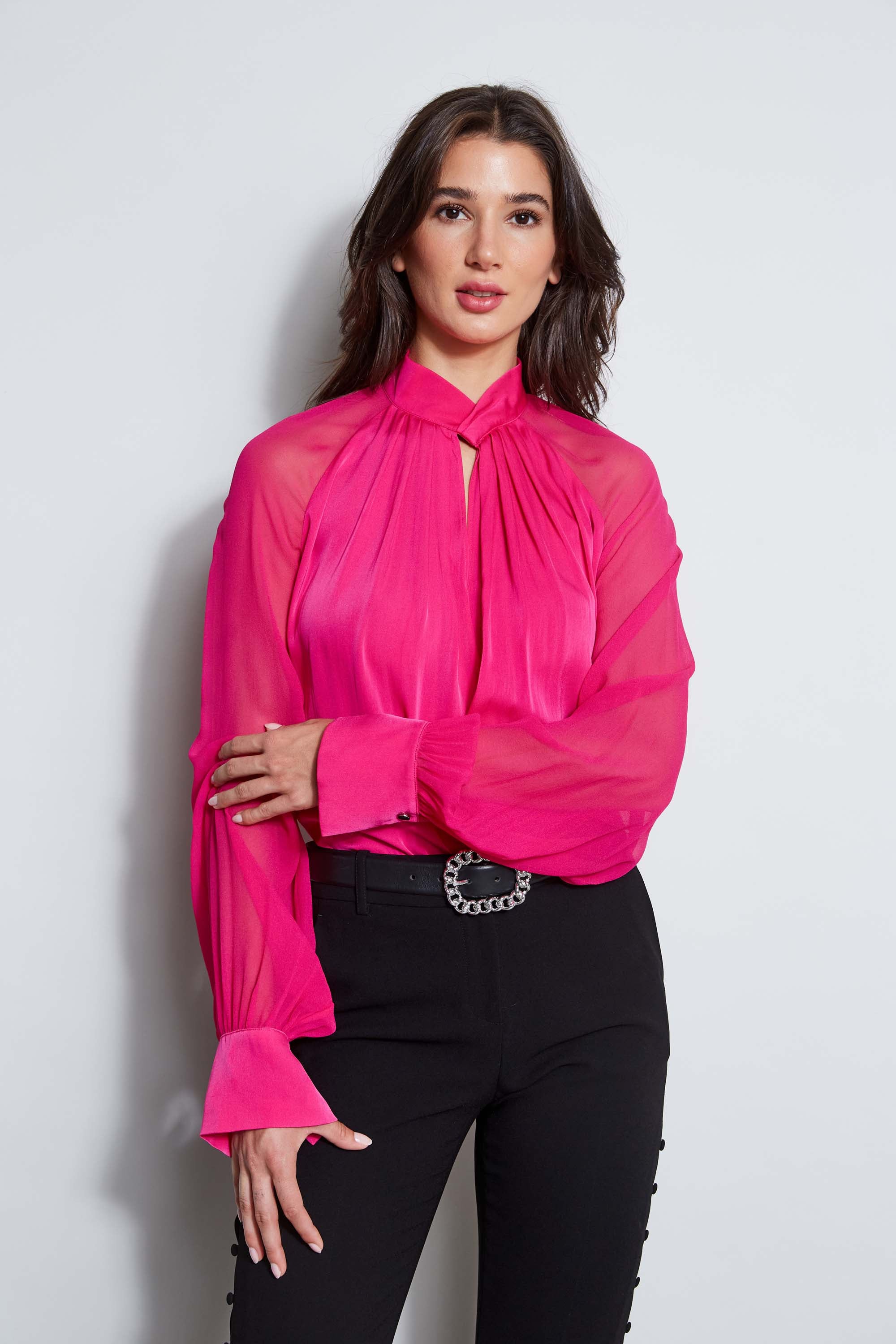 Silk Twist Keyhole Blouse for Women - Elegant Casual & Office Wear - Perfect for Date Night, Work, and Special Occasions