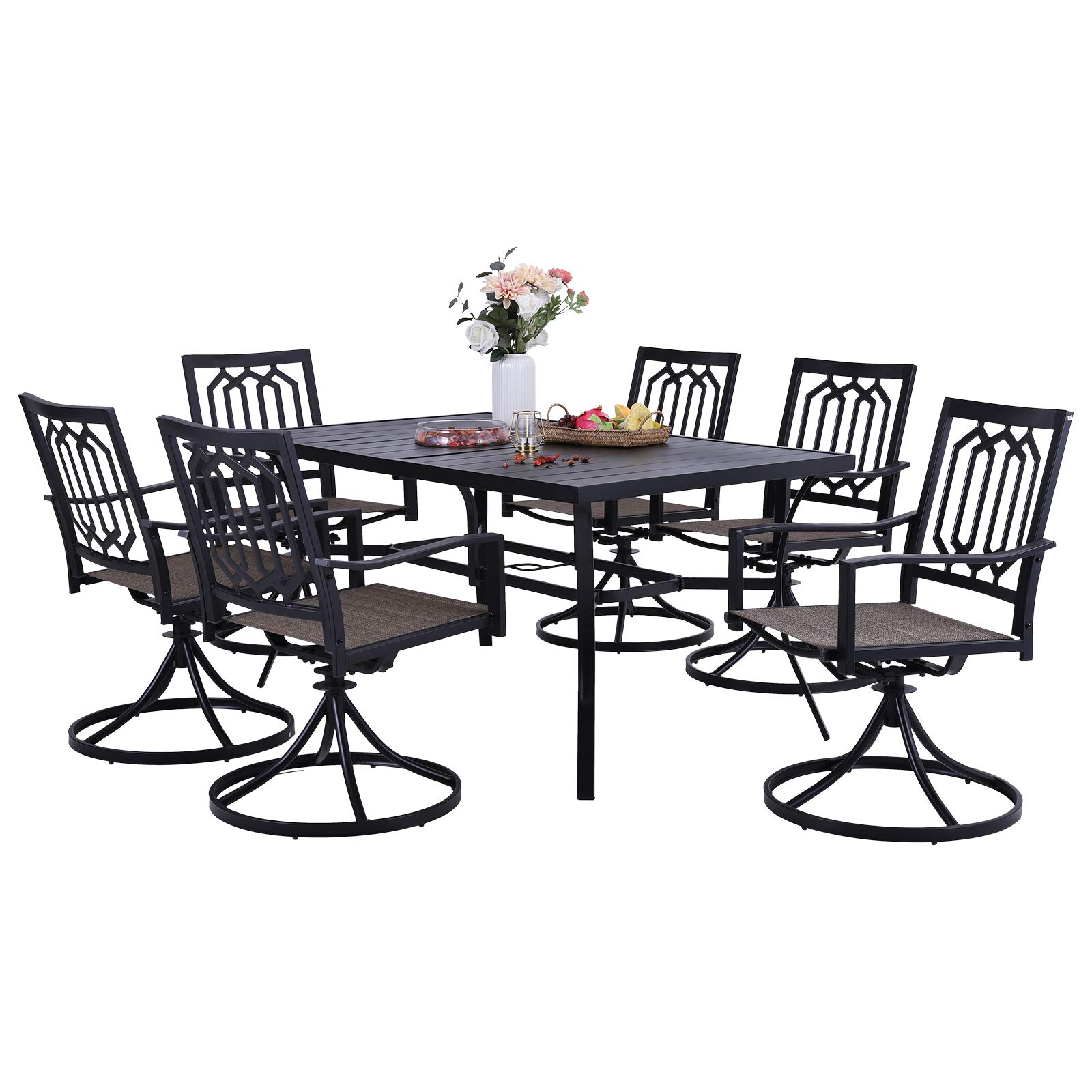 Sophia & William 7-Piece Outdoor Dining Set with 6 Swivel Textilene Chairs & Rectangle Table - Modern Patio Furniture for Poolside, Backyard, Porch | Perfect for Outdoor Entertaining & Relaxation