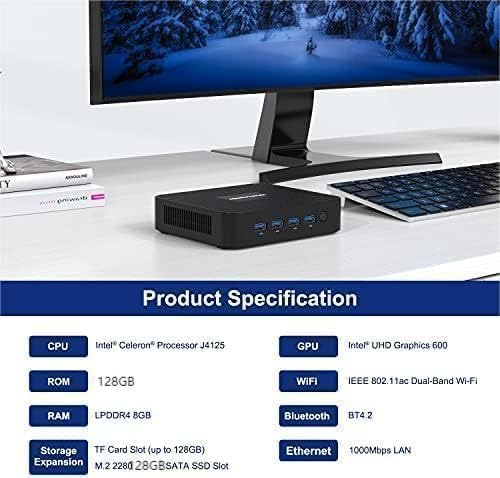 MINISFORUM GK41 Mini PC - Intel Celeron J4125 Quad-Core Processor up to 2.7GHz, 8GB DDR4 RAM, 128GB SSD, UHD Graphics 600, Dual HDMI/DP, 2x Gigabit Ethernet, 4x USB 3.0 - Perfect for Home Office, Digital Signage, and Light Gaming