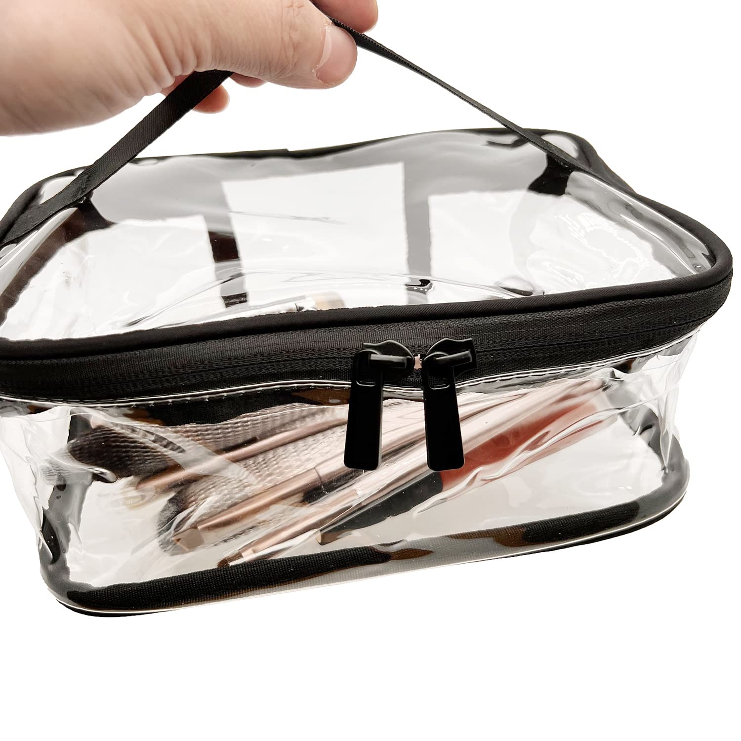 Clear Makeup Bags 2-Pack - Transparent Cosmetic Organizer for Travel & Daily Use - Waterproof Toiletry Pouch for Makeup Brushes, Skincare, Jewelry & Essentials (Black)