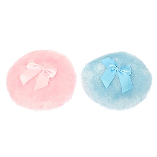 SUPVOX 2-Pack Soft Baby Powder Puff with Bow - Round Plush Body Powder Applicator for Gentle Skin Care & Baby Diaper Changes