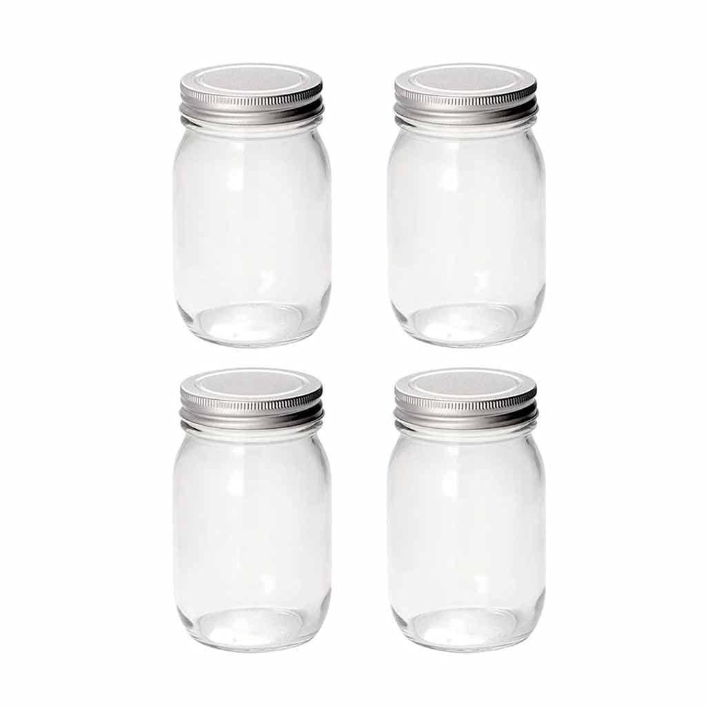 4-Piece Glass Food Storage Containers with Airtight Lids - 380ML Mason Jars for Jam, Caviar, Spices & Dry Goods | Perfect for Kitchen Organization & Pantry Storage