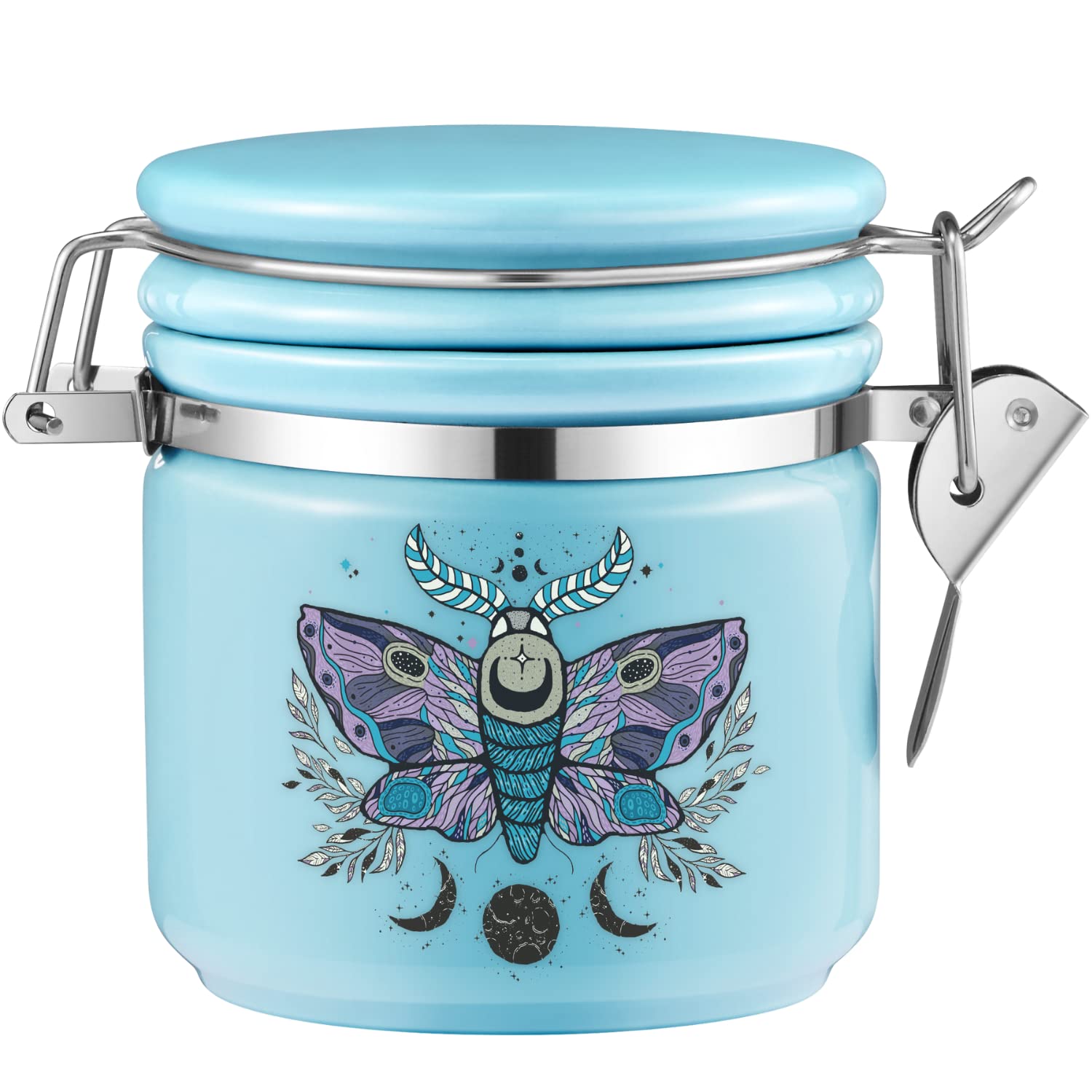 Airtight 250ml (Half Oz) Smell Proof Stash Jar with Humidity Pack Compartment - Odor Proof Clay Container for Herb Storage, Cute Cyan Storage Box Case - Perfect for Travel, Home & Office Use