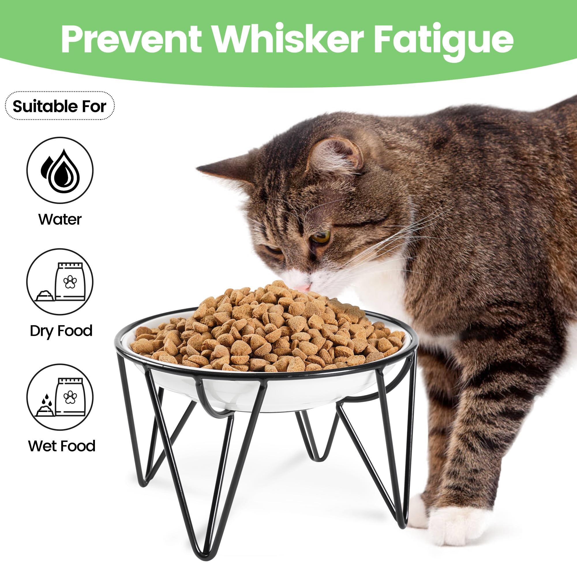Elevated Ceramic Cat Bowls - Whisker Friendly Anti-Vomit Raised Cat Food Dish with Non-Slip Base for Indoor Cats | Durable & Hygienic Pet Feeding Bowl (Fish Design, 1 Pack) - Perfect for Home, Office or Travel Use